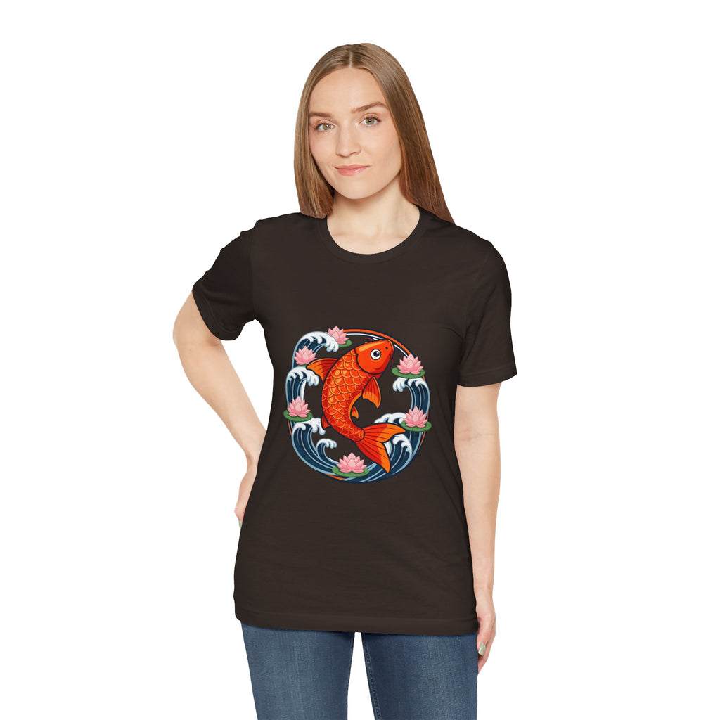 Koi Circle Graphic Tee — Japanese Koi Fish Waves & Lotus T-Shirt