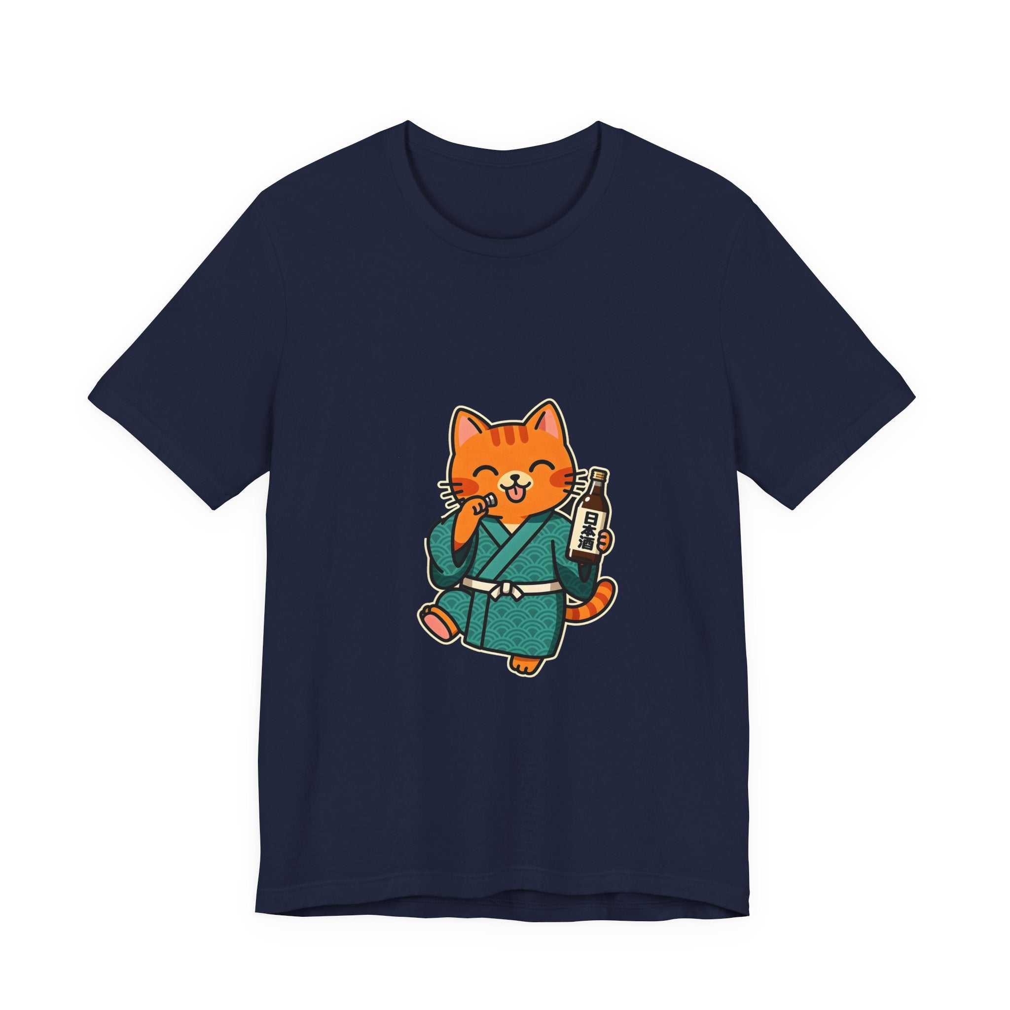 Sake Cat Tee — Cute Orange Cat in Kimono Drinking Sake T-Shirt