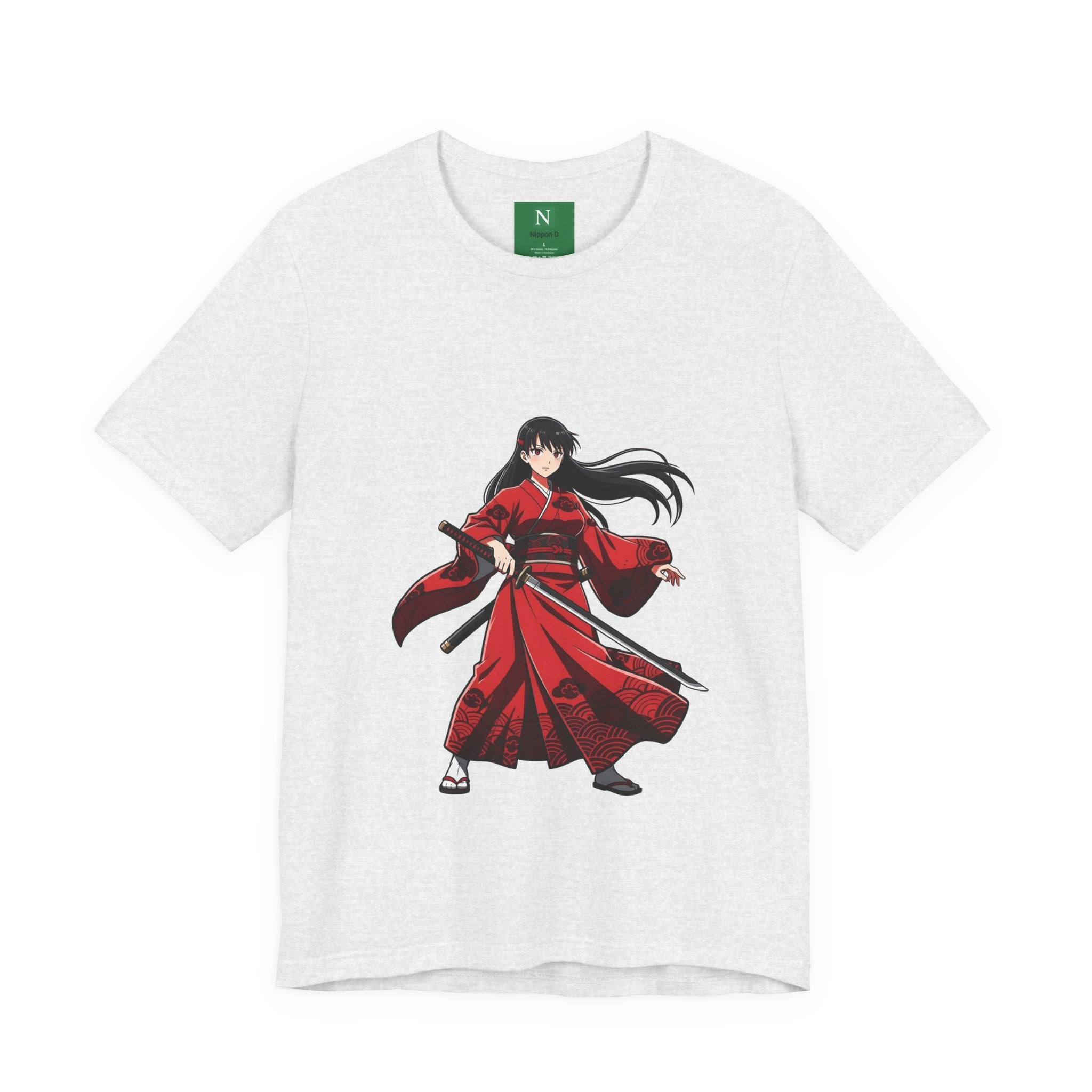 Anime Red Warrior T-Shirt — Female Swordswoman Illustration Tee