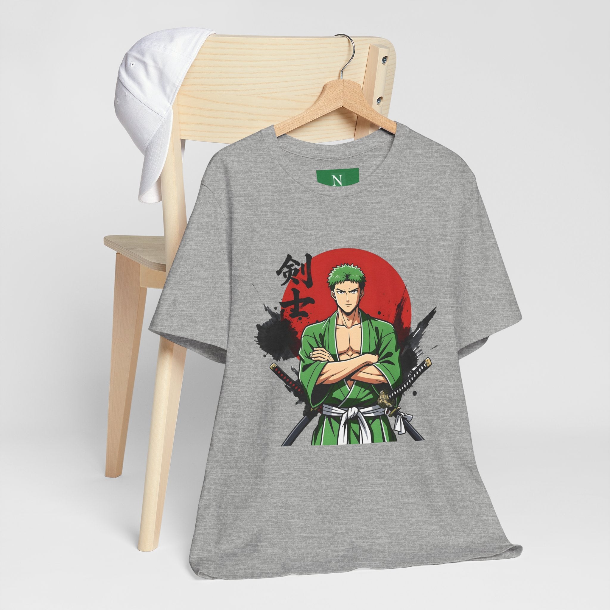 Anime Samurai Tee — Green-Haired Swordsman Graphic T-Shirt