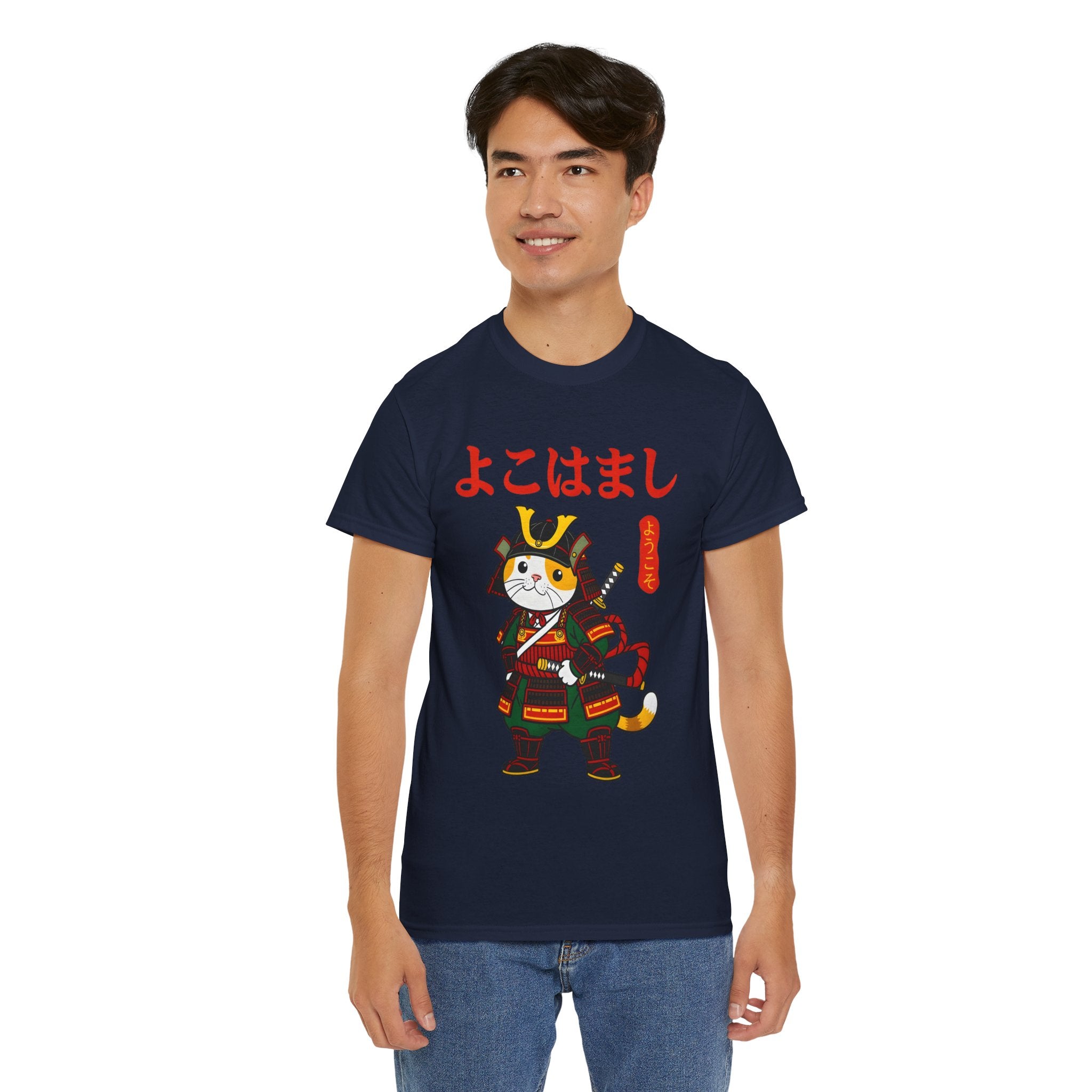 Samurai Cat T-Shirt — 'よこはまし' Japanese Yokohama Cute Warrior Tee