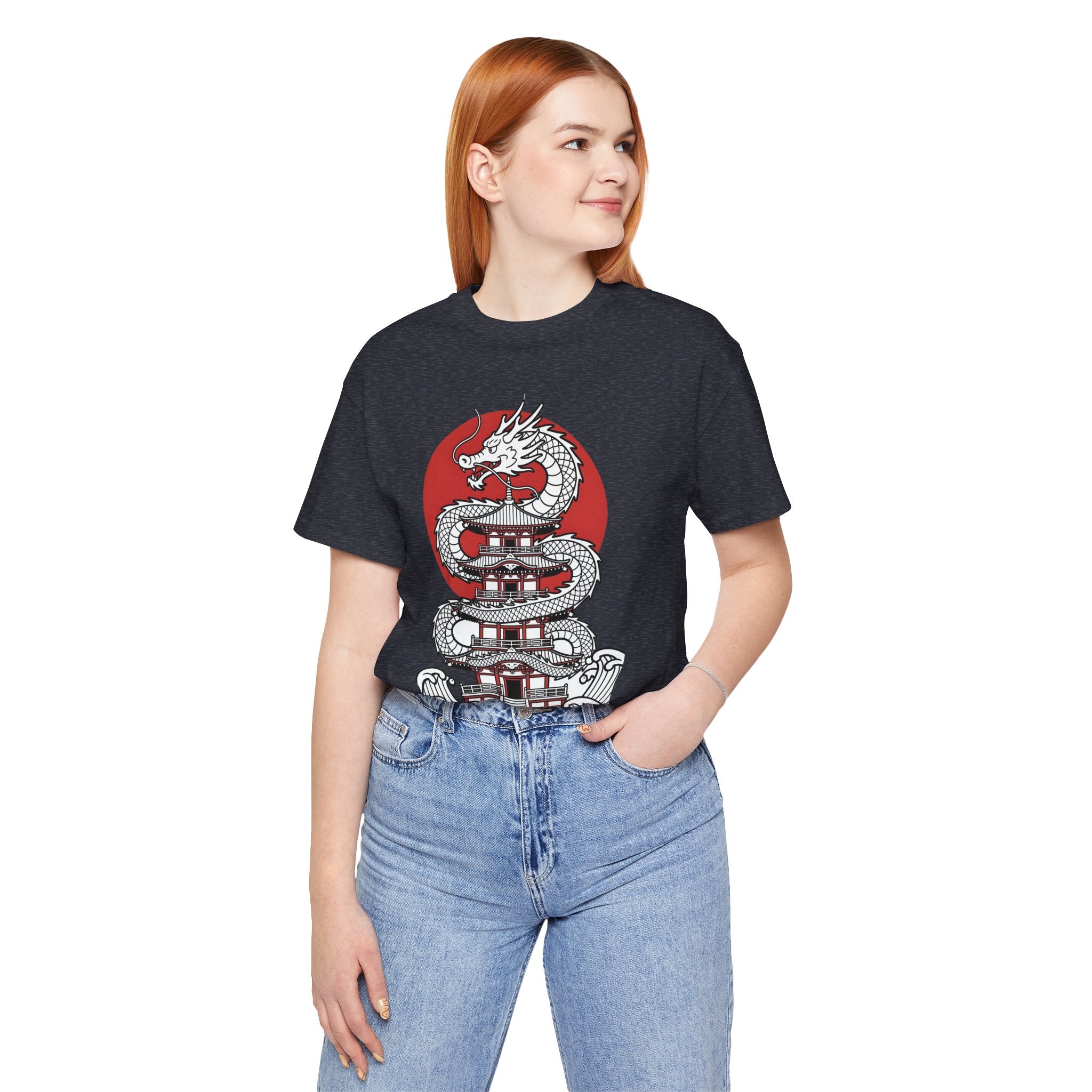 Dragon Pagoda T‑Shirt — Japanese Red Sun Temple Graphic Tee