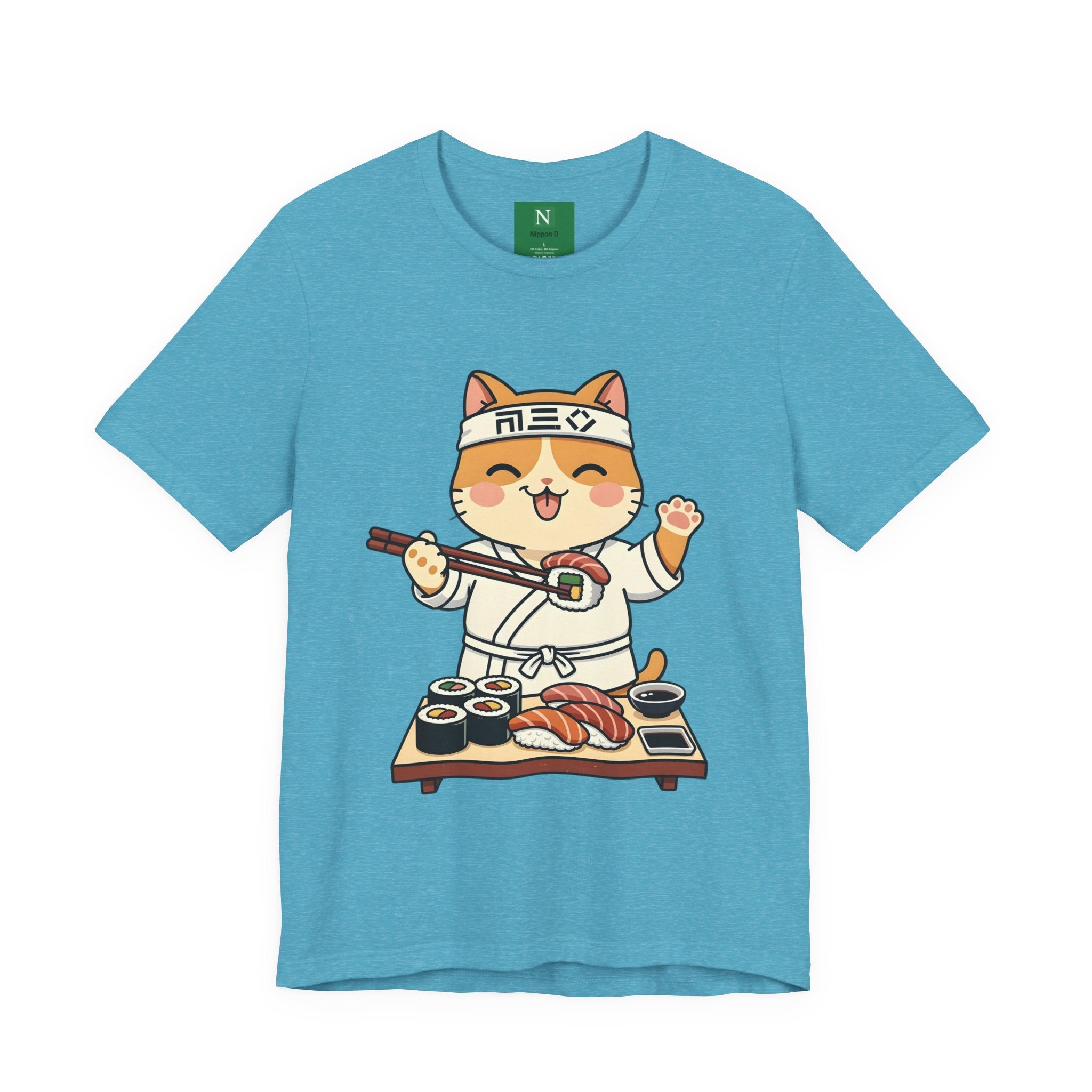 Sushi Chef Cat T‑Shirt — Cute Kawaii Cat Making Sushi Graphic Tee