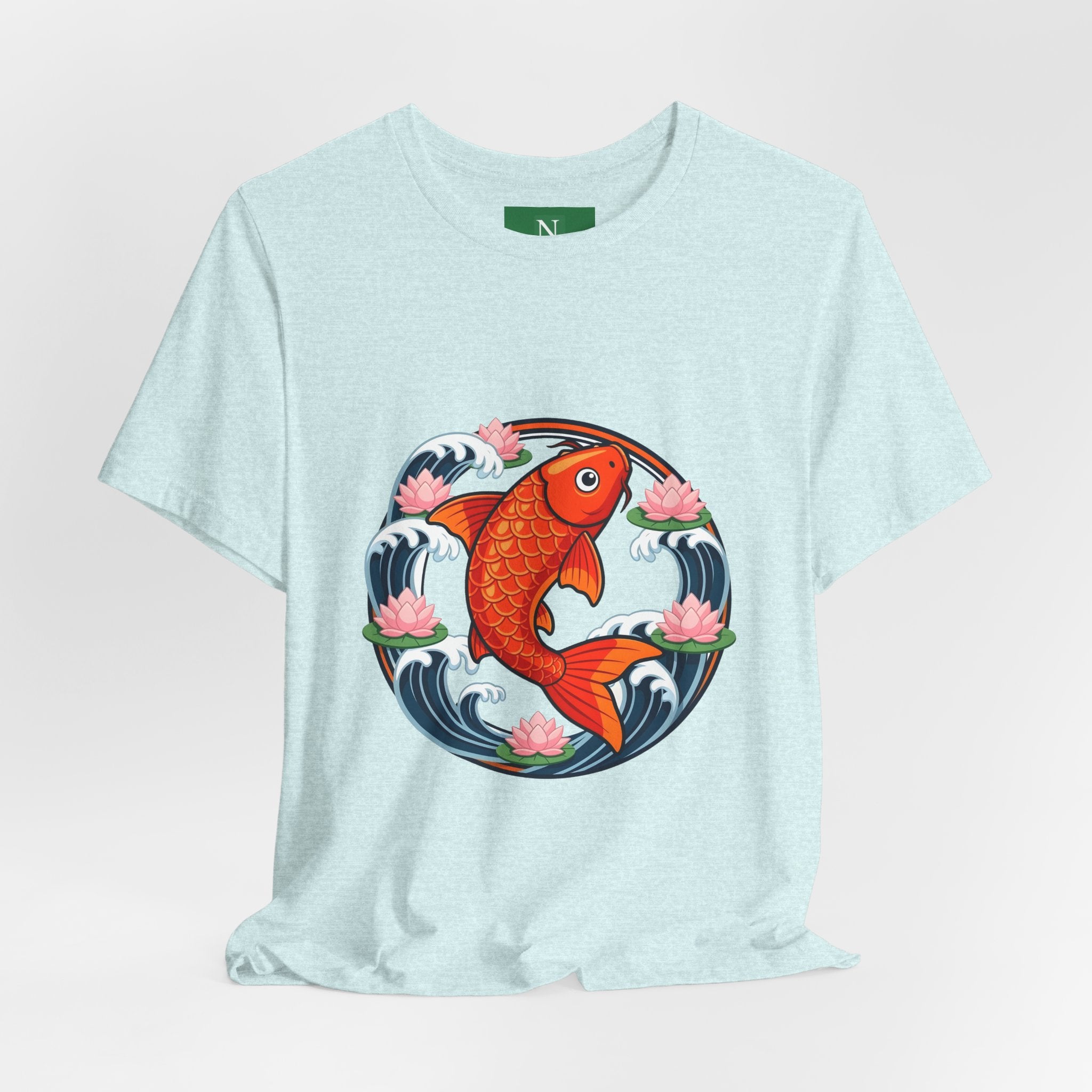 Koi Circle Graphic Tee — Japanese Koi Fish Waves & Lotus T-Shirt