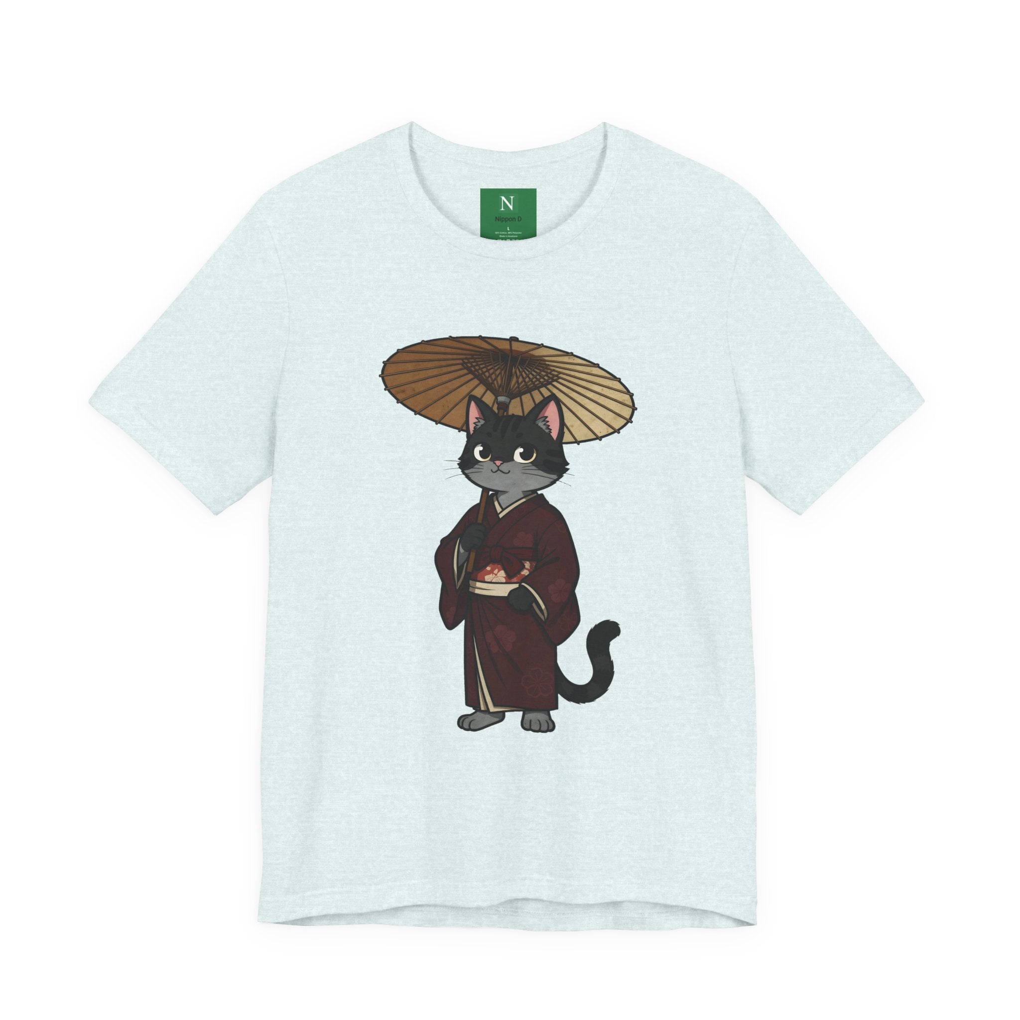Geisha Cat Tee — Japanese Umbrella Cat Graphic T-Shirt