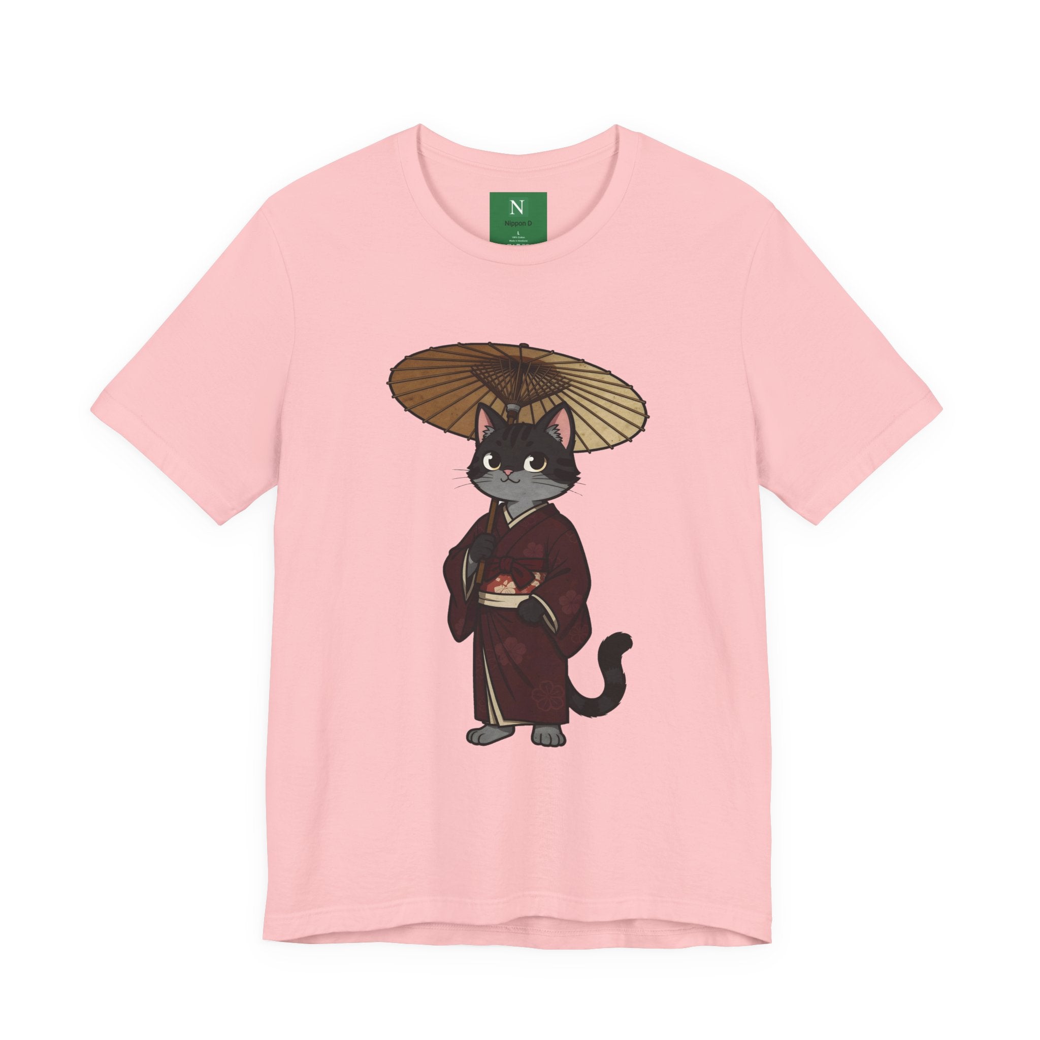 Geisha Cat Tee — Japanese Umbrella Cat Graphic T-Shirt