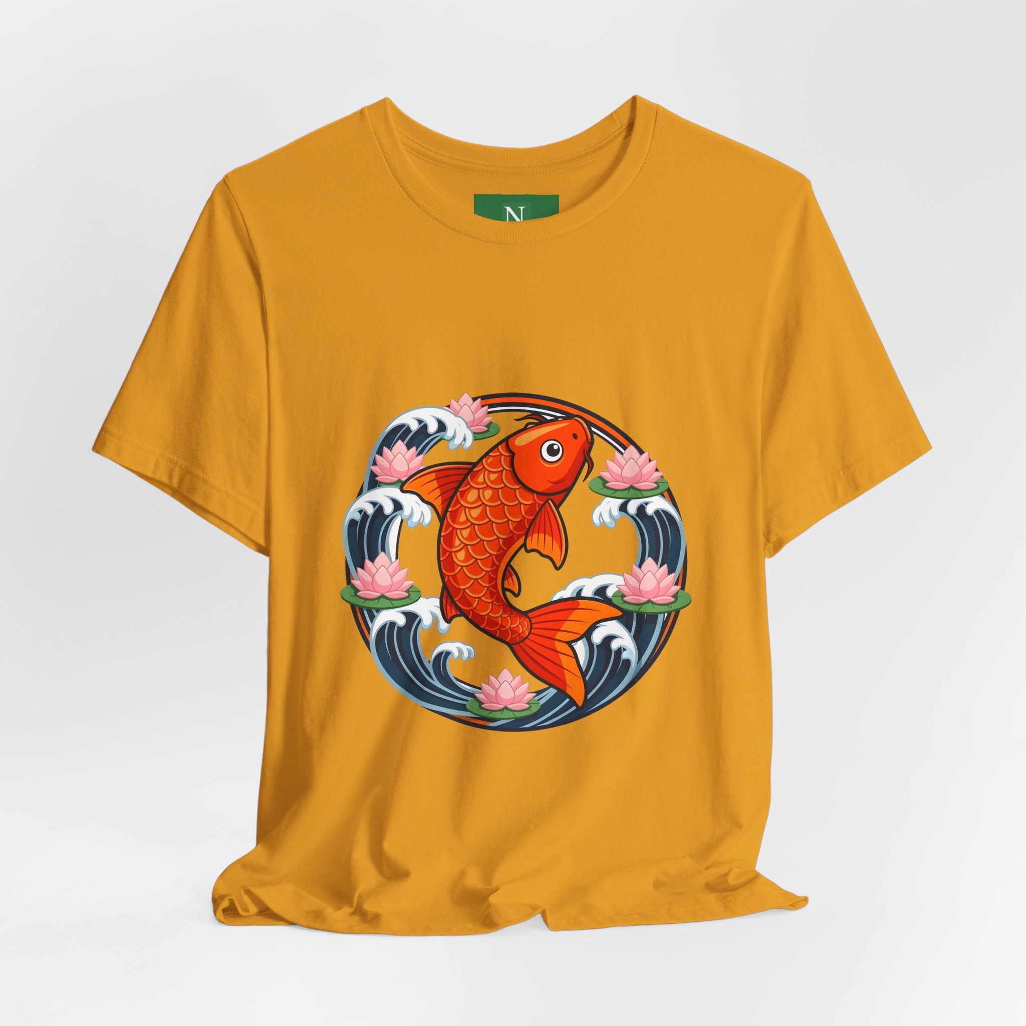 Koi Circle Graphic Tee — Japanese Koi Fish Waves & Lotus T-Shirt