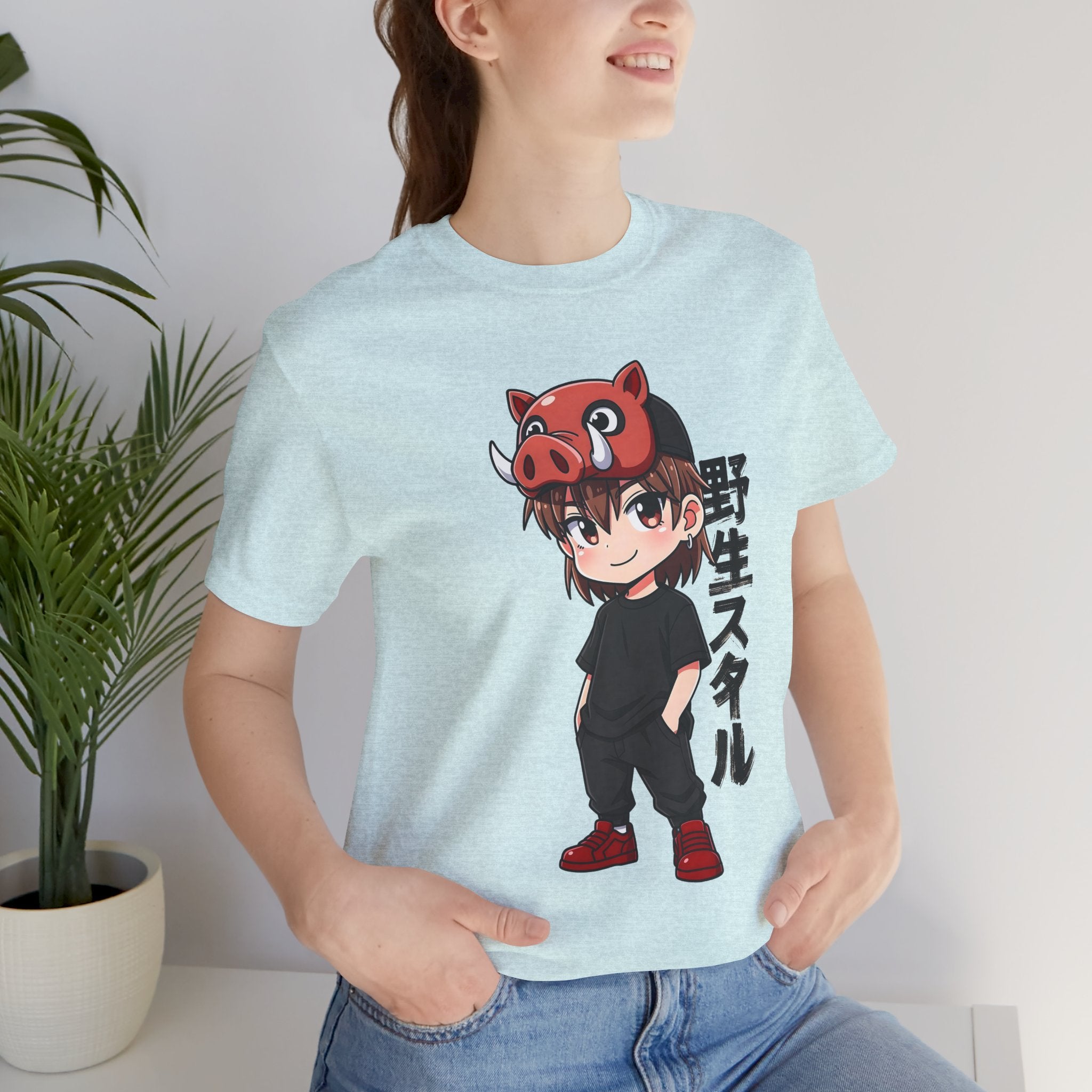 Anime Boy with Boar Mask T-Shirt — 野生スタイル (Wild Style)