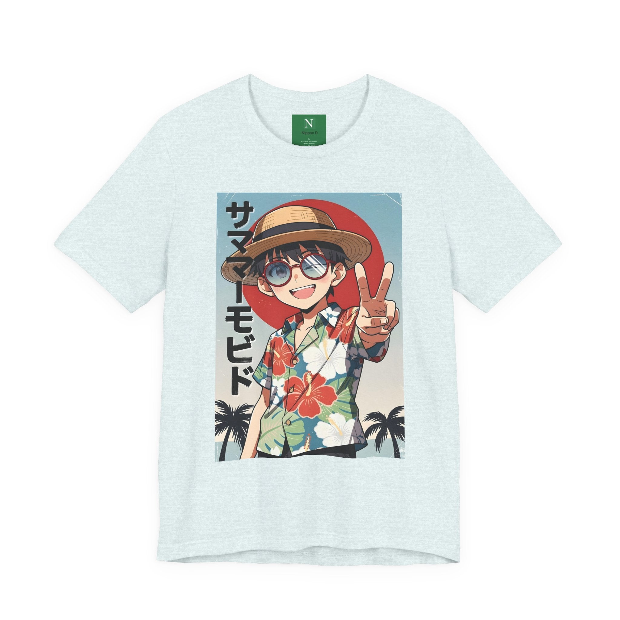 Anime Summer Kid: Tropical Hawaiian Tee with Peace Sign (サマー)
