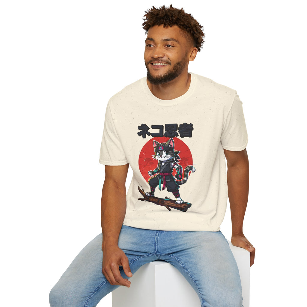 Neko Ronin Cat T-Shirt – Samurai Cat with Red Sun Japanese Text