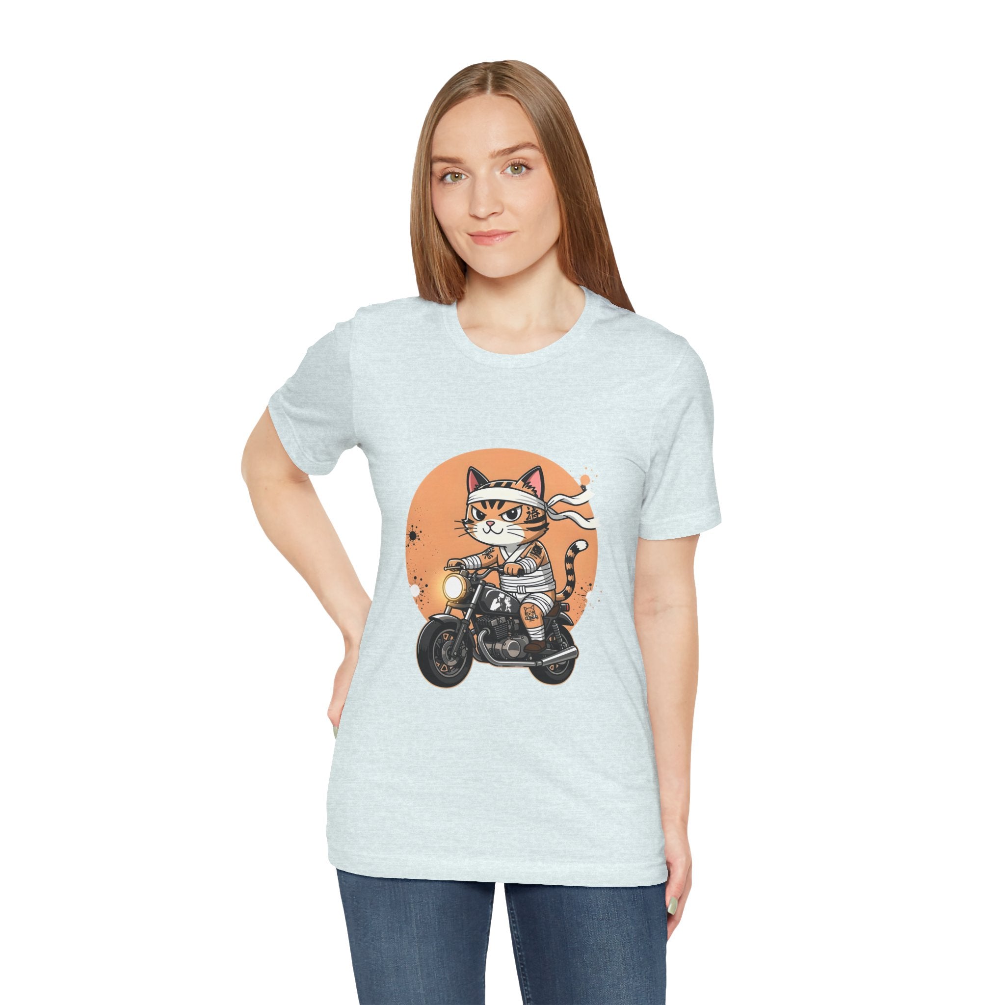 Retro Biker Cat T‑Shirt — Cute Motorcycle Cat Graphic Tee