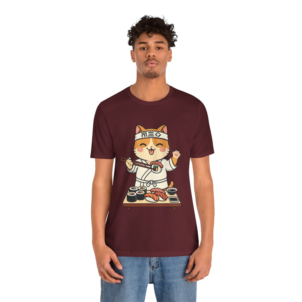 Sushi Chef Cat T‑Shirt — Cute Kawaii Cat Making Sushi Graphic Tee