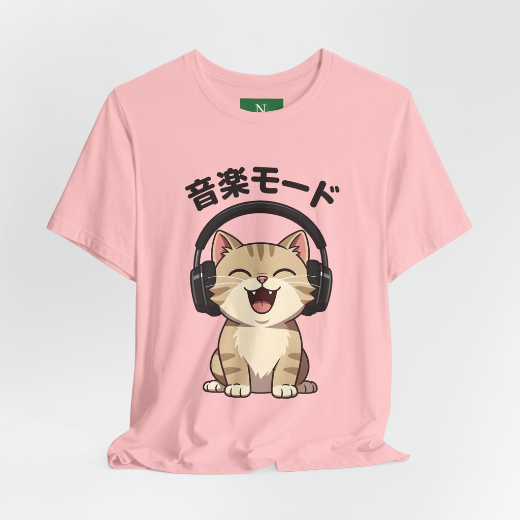 Music Mode Cat T-Shirt — Cute Headphones Cat with Japanese Text (音楽モード)