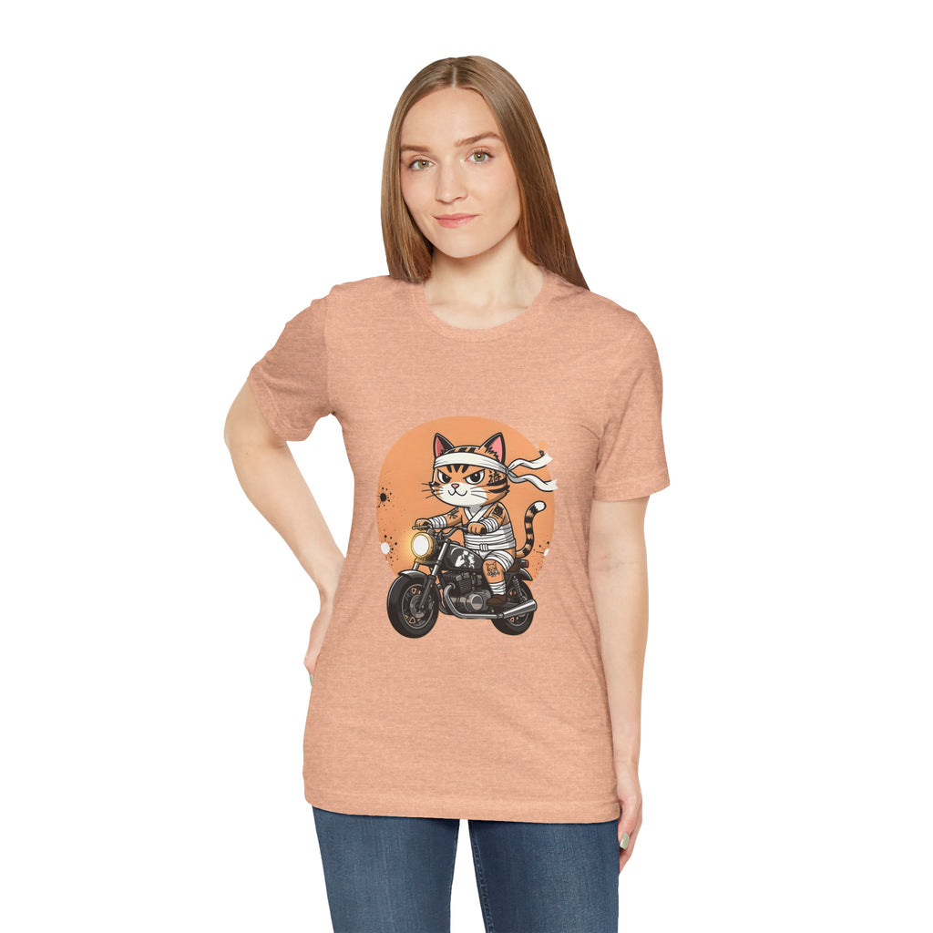 Retro Biker Cat T‑Shirt — Cute Motorcycle Cat Graphic Tee