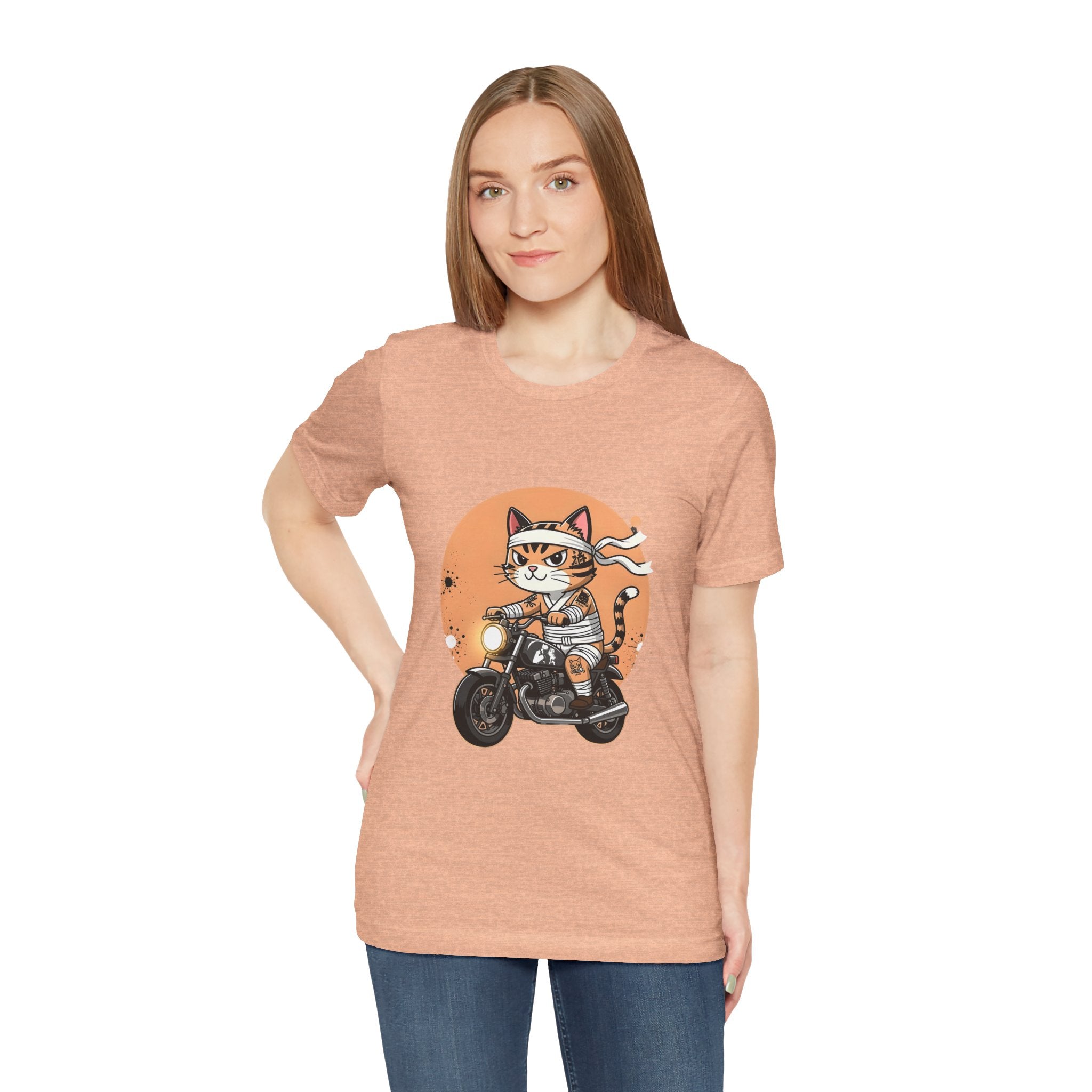 Retro Biker Cat T‑Shirt — Cute Motorcycle Cat Graphic Tee