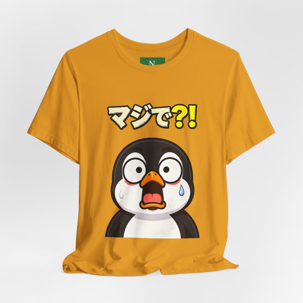 Shocked Penguin Tee — Japanese “マジで?!” Cute Anime-Style Graphic T-Shirt