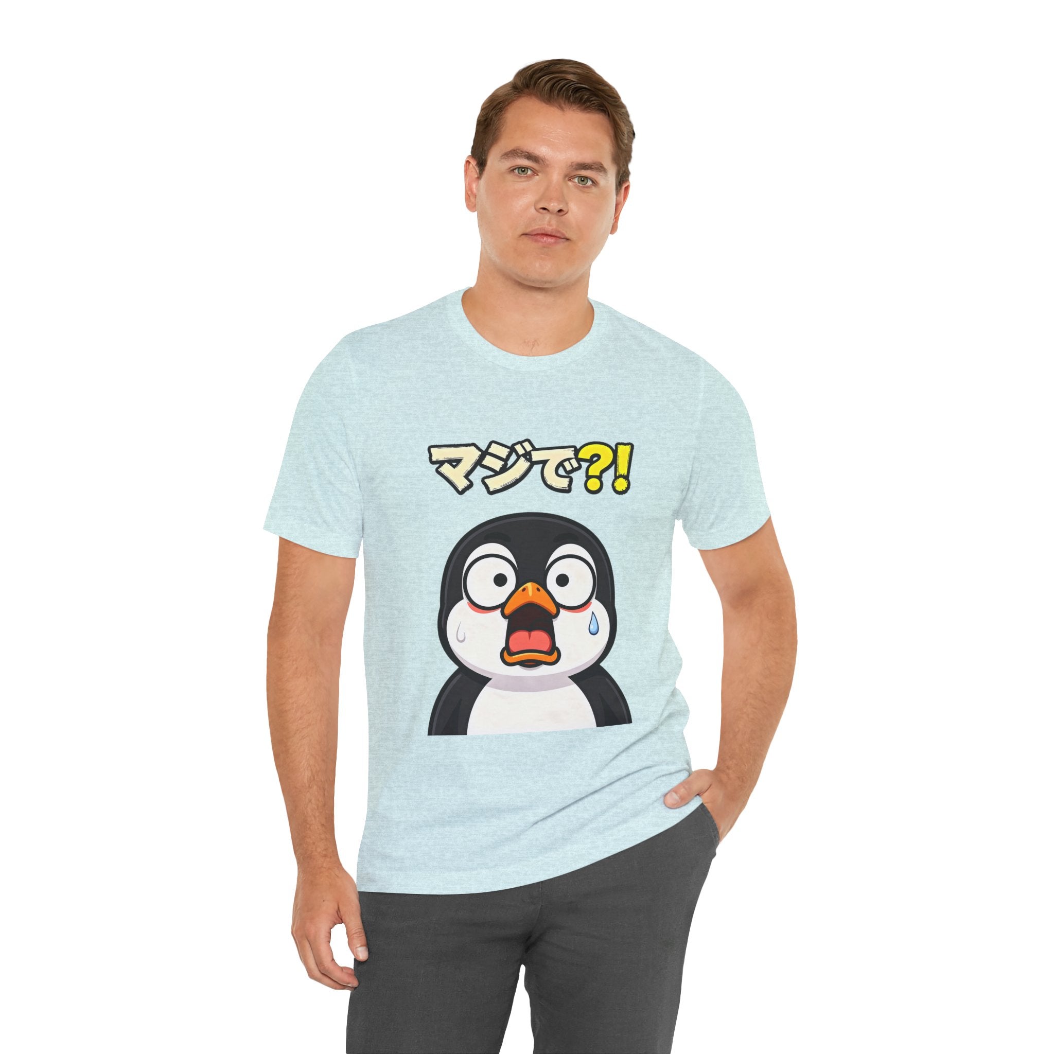 Shocked Penguin Tee — Japanese “マジで?!” Cute Anime-Style Graphic T-Shirt