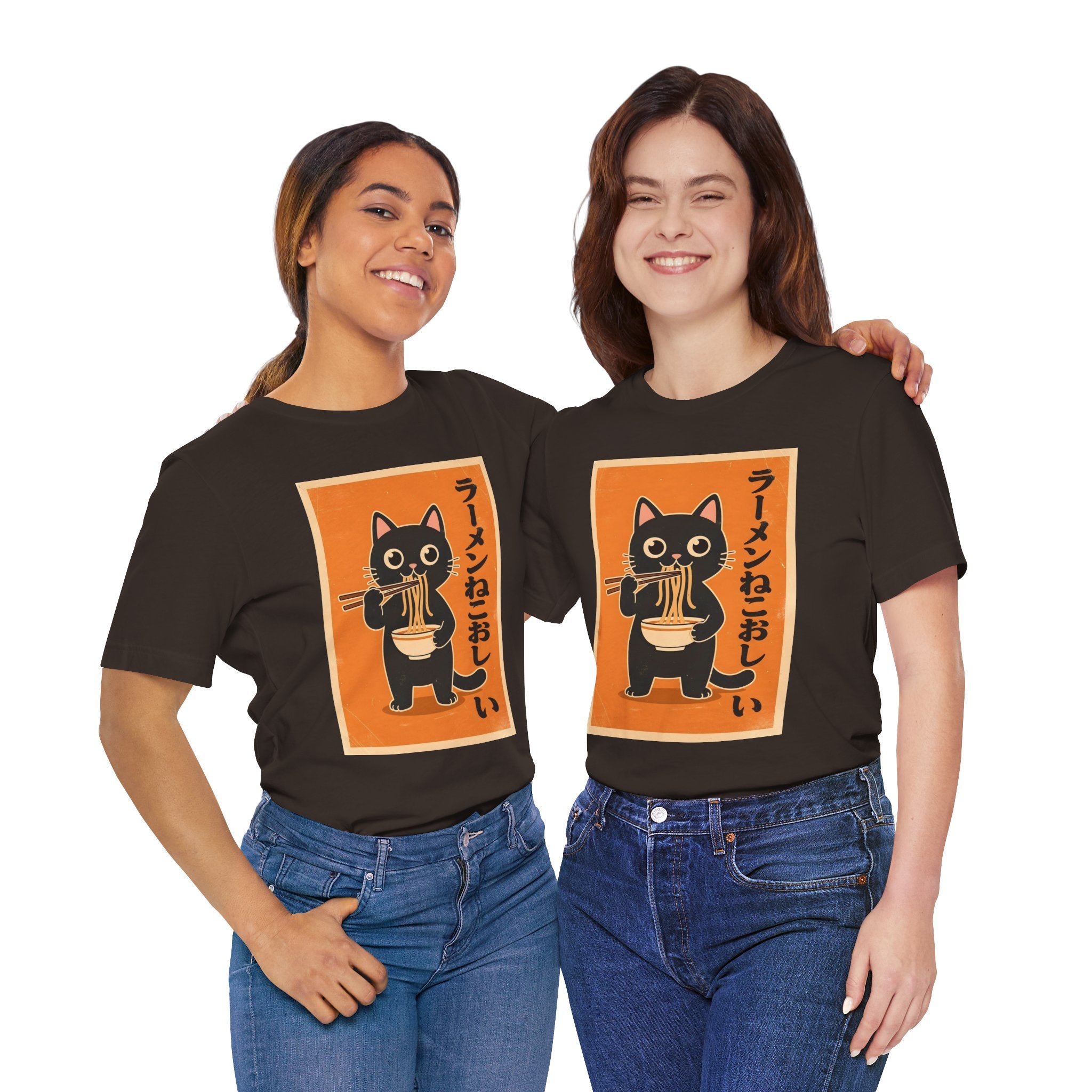 Ramen Cat Graphic Tee — Cute Black Cat Eating Ramen Japanese Text Shirt