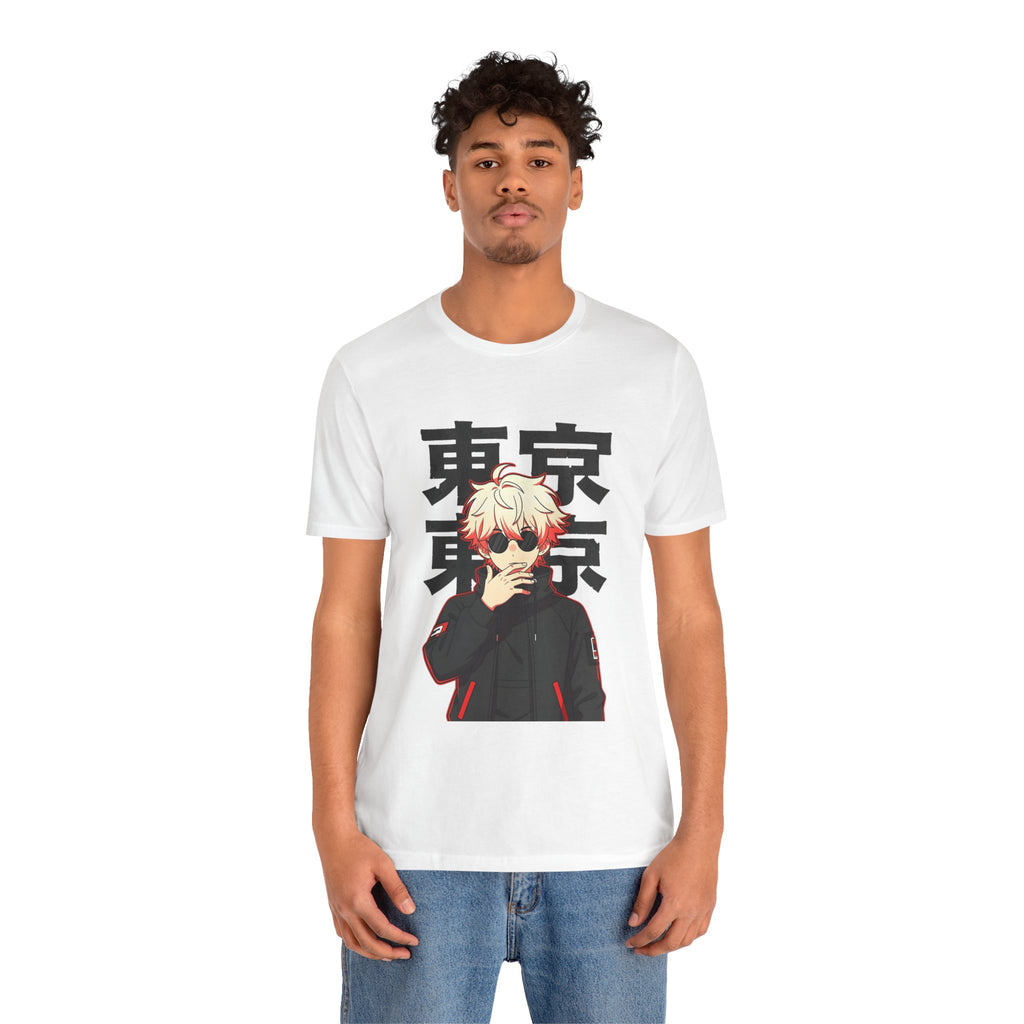 Tokyo Anime Graphic Tee — Blond Character with Kanji "東京"