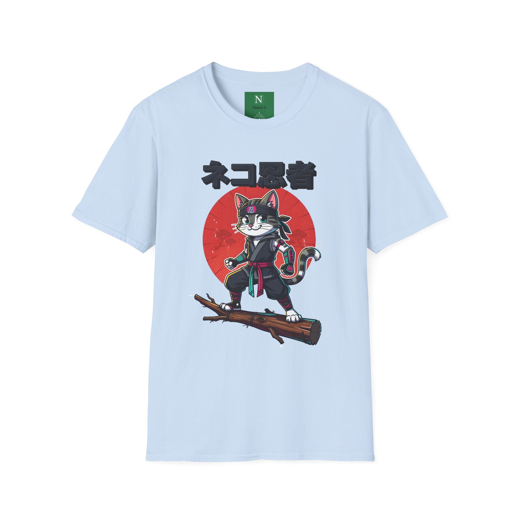 Neko Ronin Cat T-Shirt – Samurai Cat with Red Sun Japanese Text