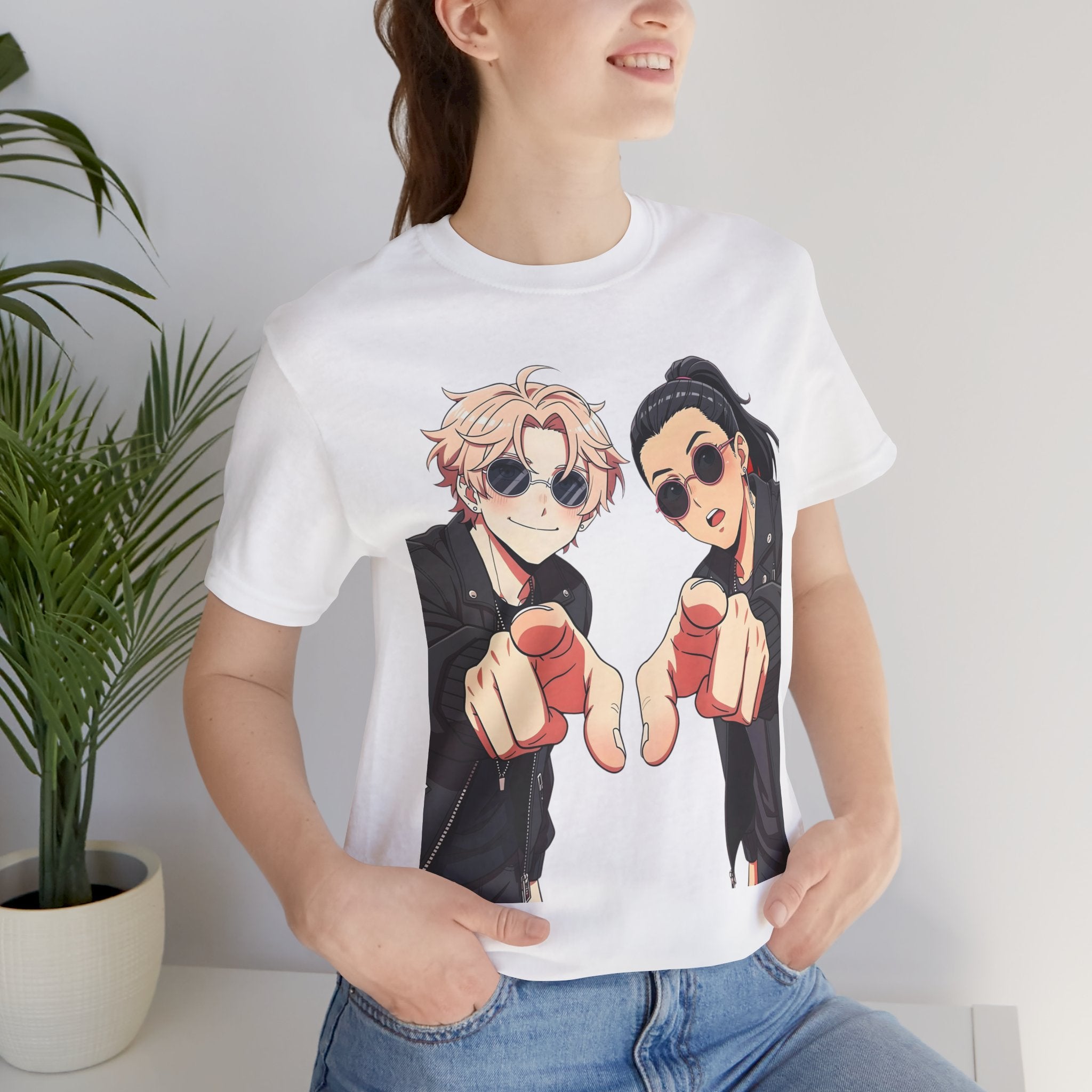 Anime Besties Pointing Tee — Cool Duo Illustration T‑Shirt