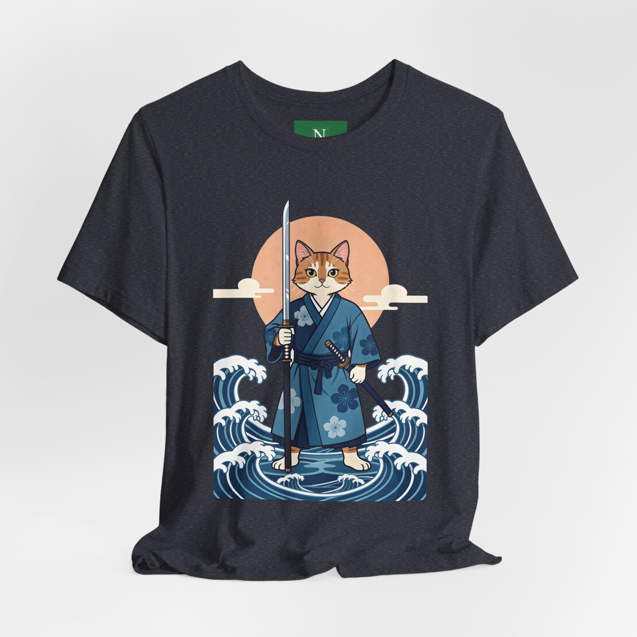 Samurai Cat T-Shirt — Japanese Wave Illustration Tee