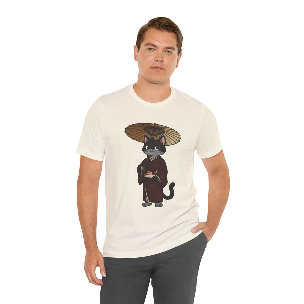Geisha Cat Tee — Japanese Umbrella Cat Graphic T-Shirt