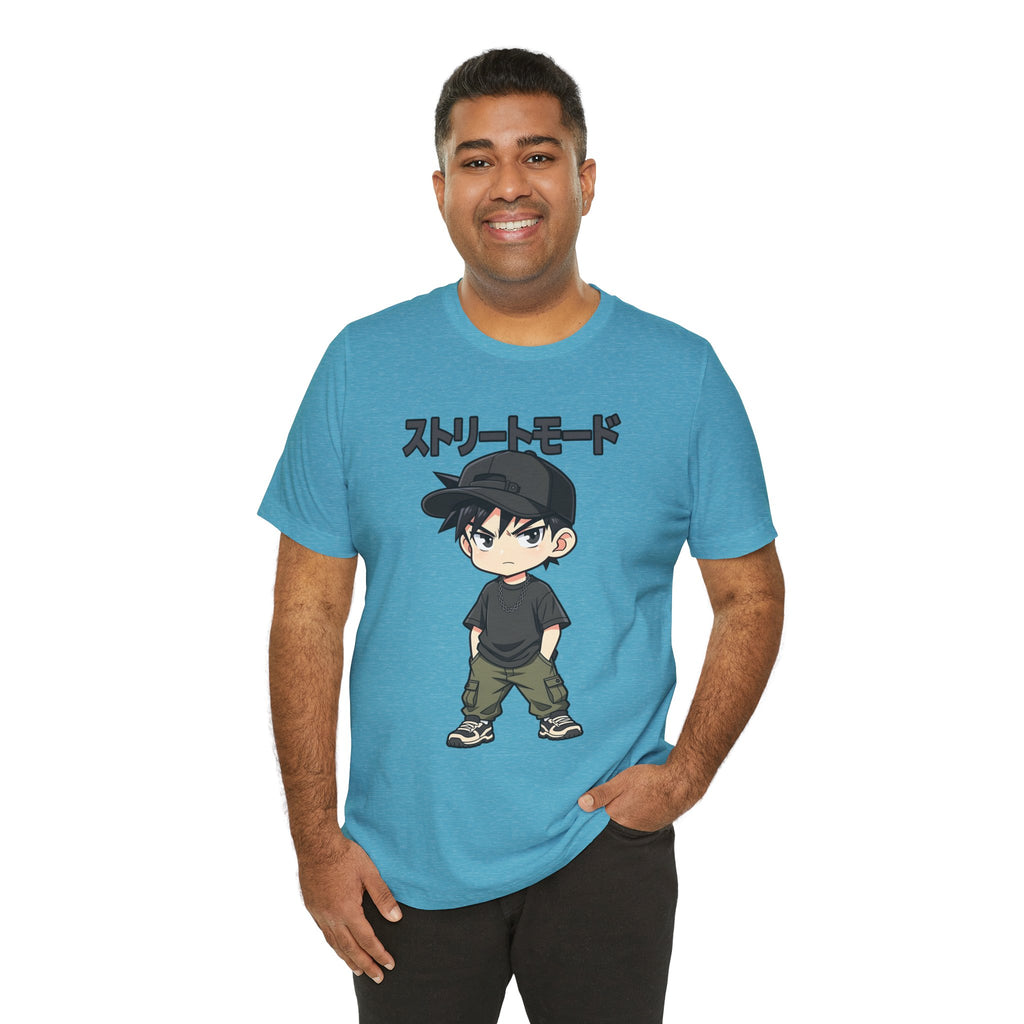 Street Mode Anime Boy T-Shirt — Japanese Text Graphic Tee