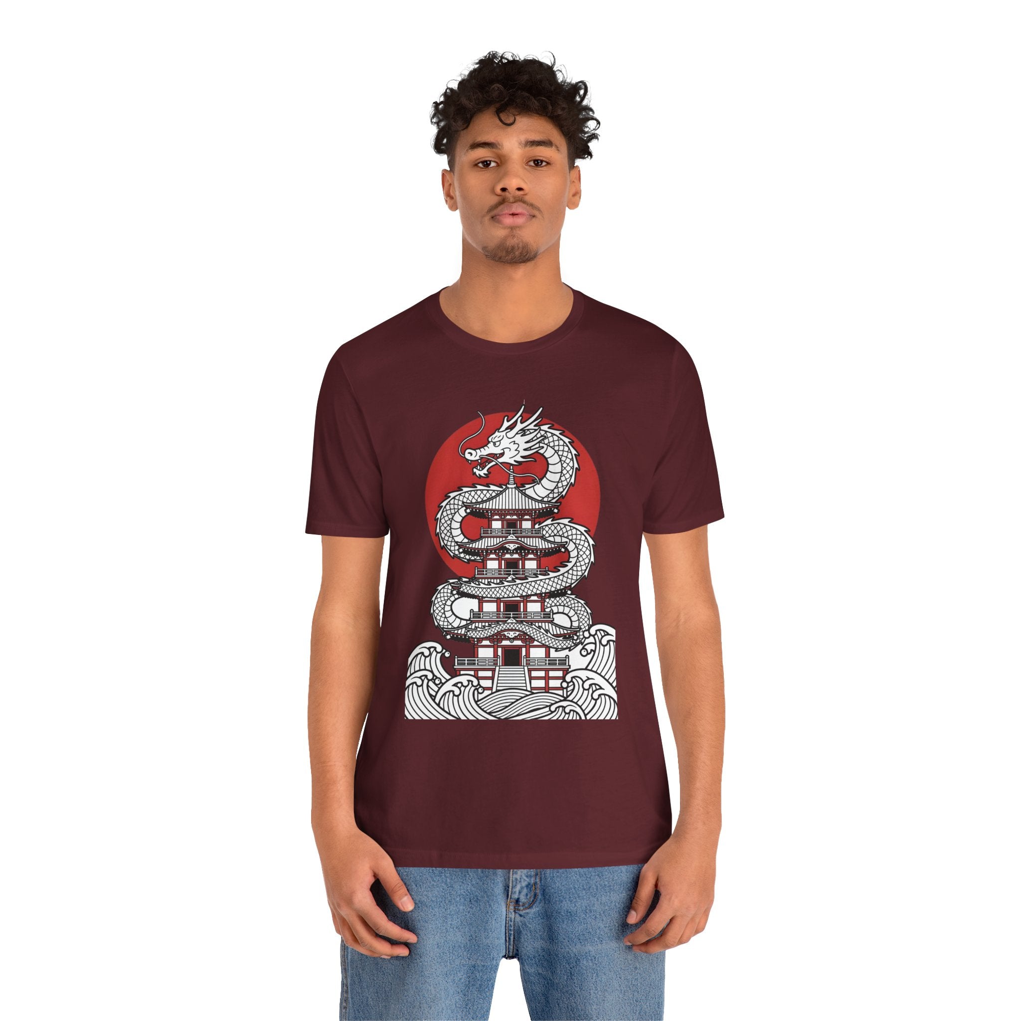 Dragon Pagoda T‑Shirt — Japanese Red Sun Temple Graphic Tee