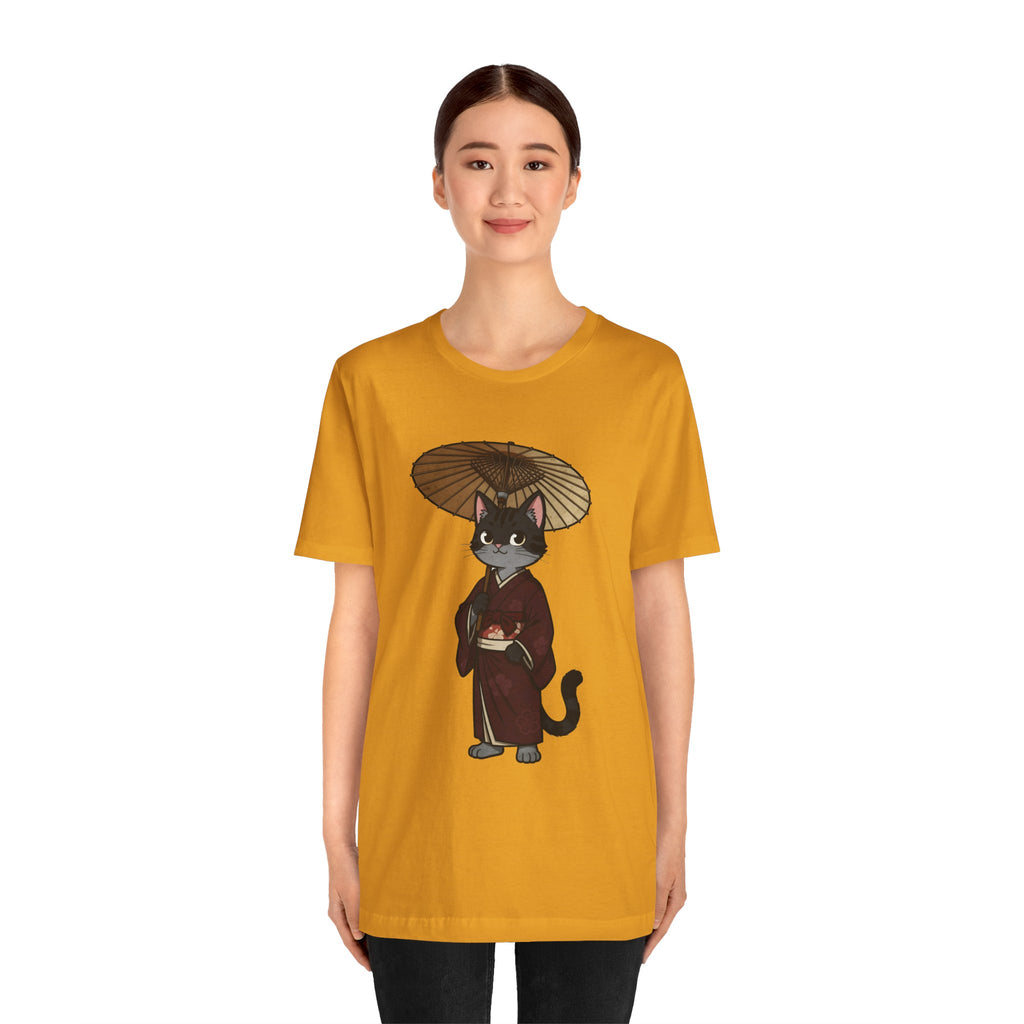 Geisha Cat Tee — Japanese Umbrella Cat Graphic T-Shirt