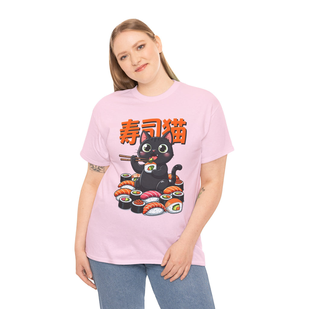 Sushi Cat T-Shirt – Cute Black Cat Eating Sushi Graphic Tee
