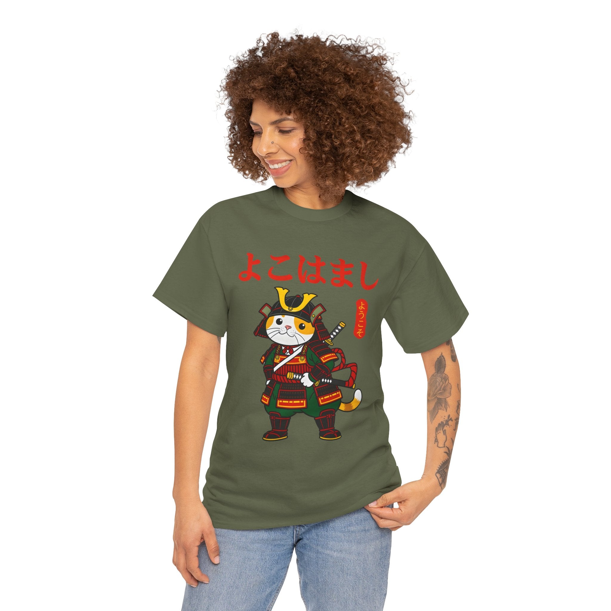 Samurai Cat T-Shirt — 'よこはまし' Japanese Yokohama Cute Warrior Tee