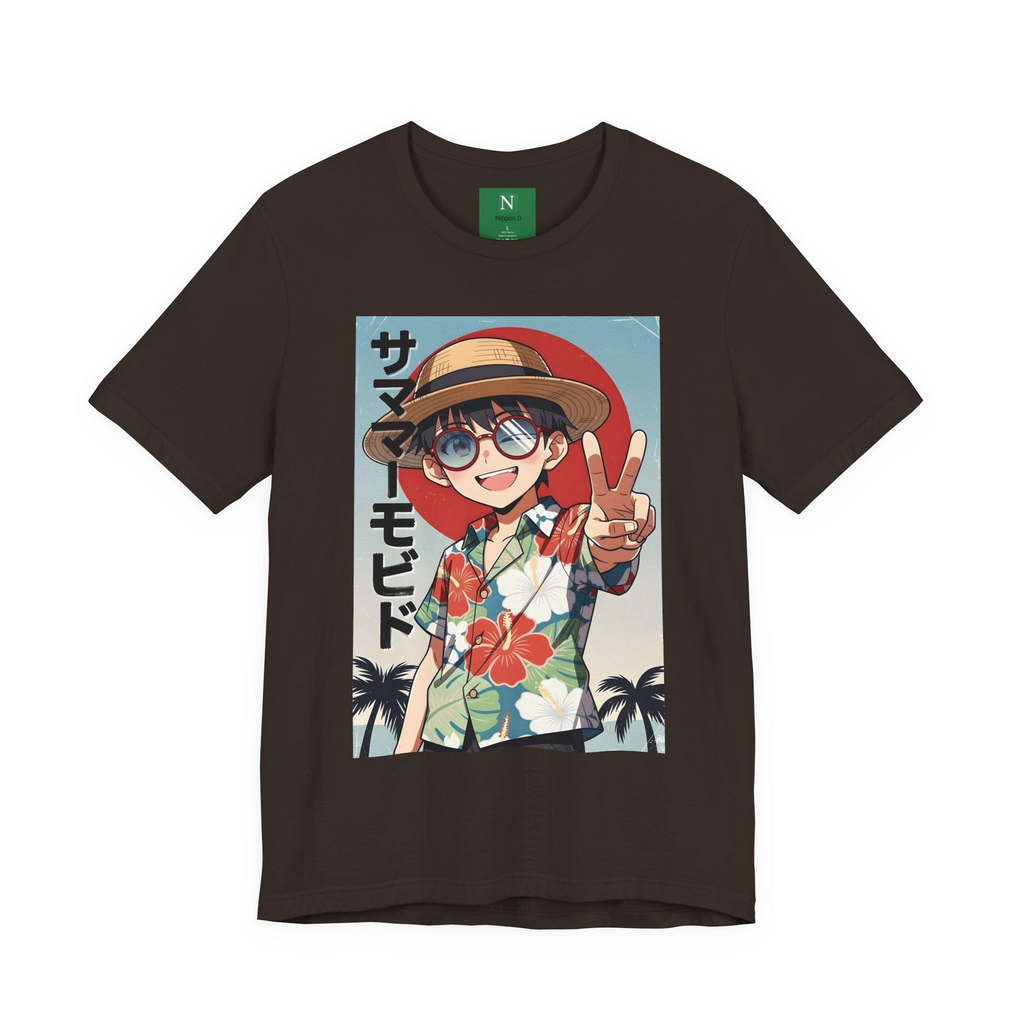 Anime Summer Kid: Tropical Hawaiian Tee with Peace Sign (サマー)