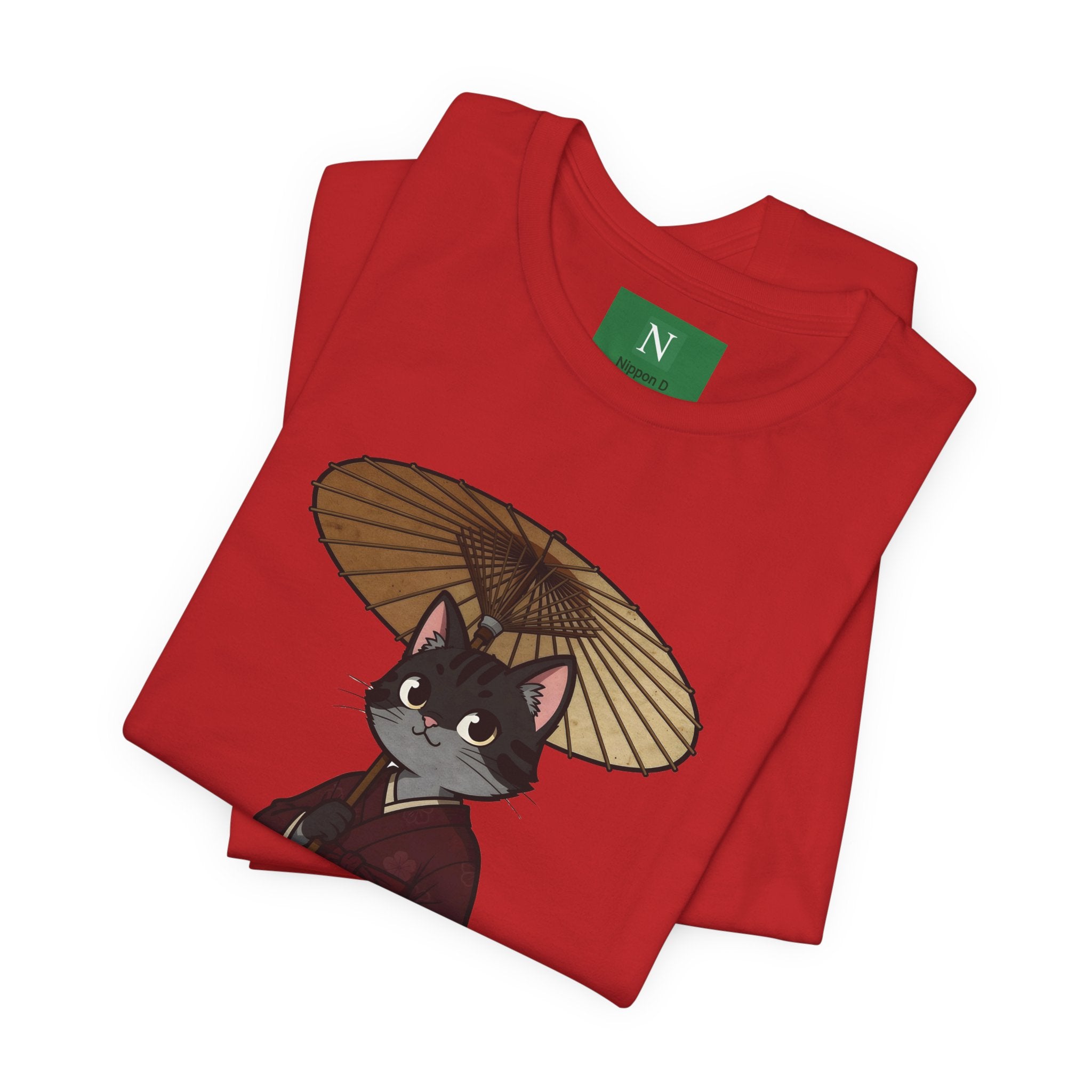 Geisha Cat Tee — Japanese Umbrella Cat Graphic T-Shirt