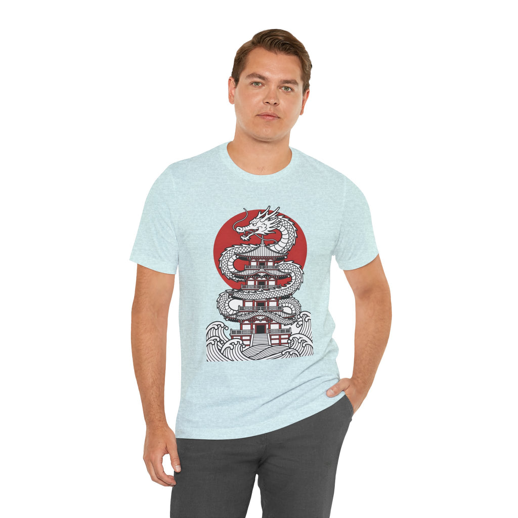 Dragon Pagoda T‑Shirt — Japanese Red Sun Temple Graphic Tee
