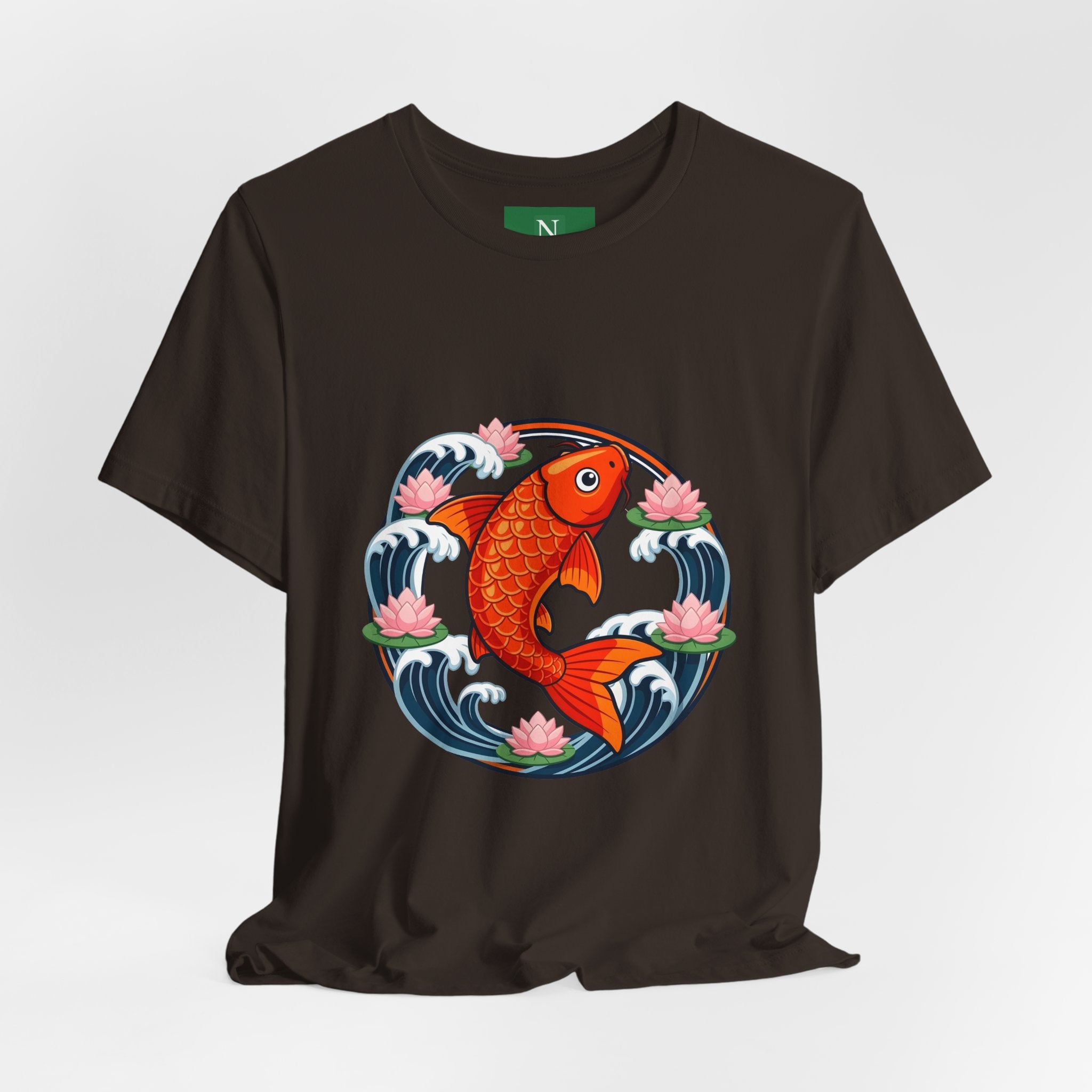 Koi Circle Graphic Tee — Japanese Koi Fish Waves & Lotus T-Shirt