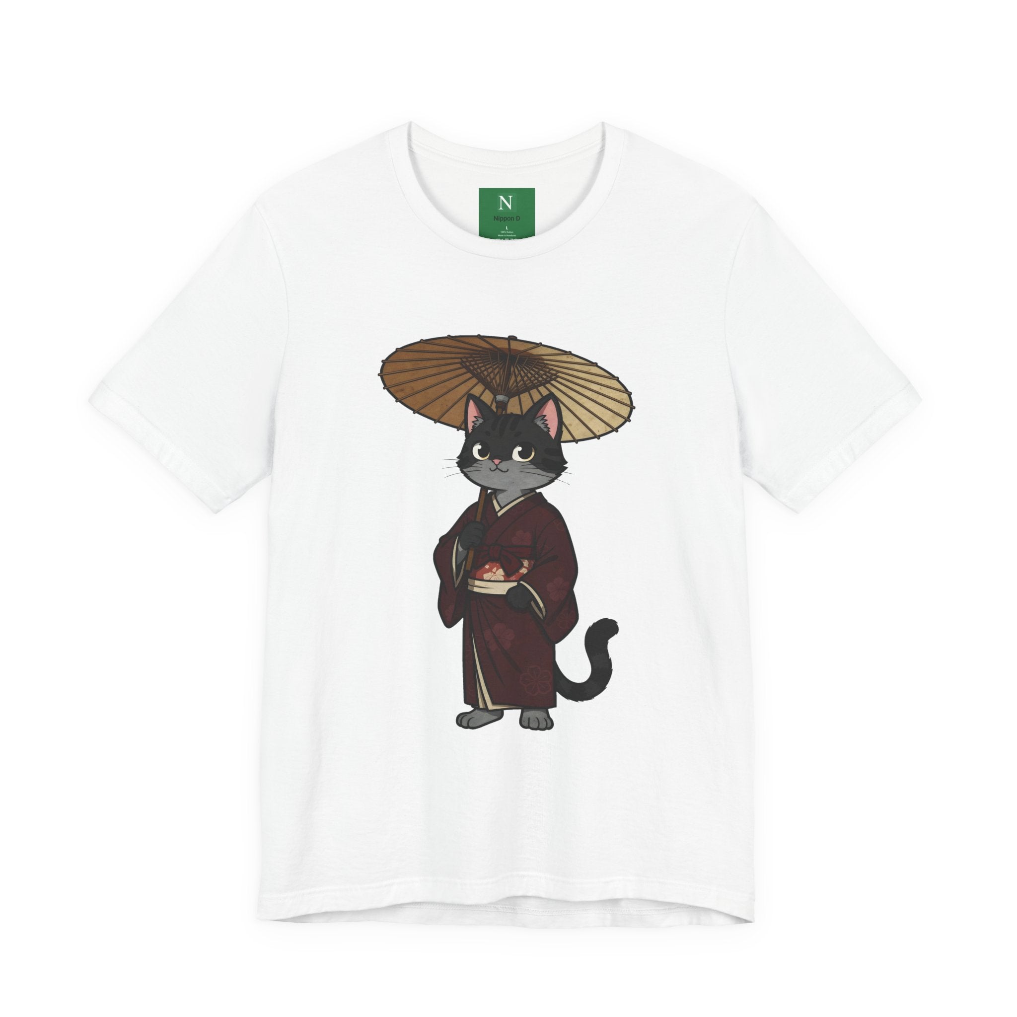 Geisha Cat Tee — Japanese Umbrella Cat Graphic T-Shirt