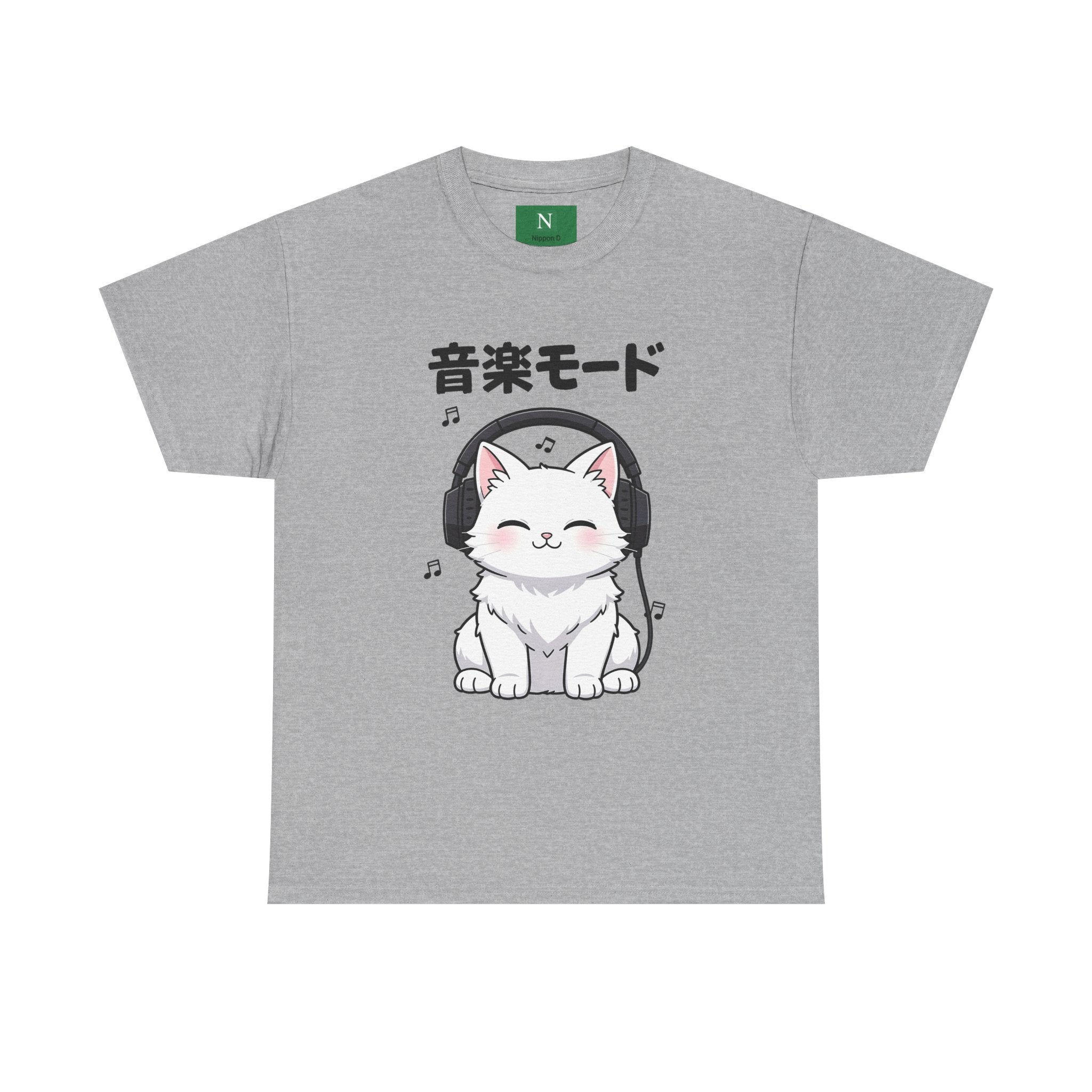 Cat with Headphones Tee — "Music Mode" Japanese Kawaii Graphic T-Shirt