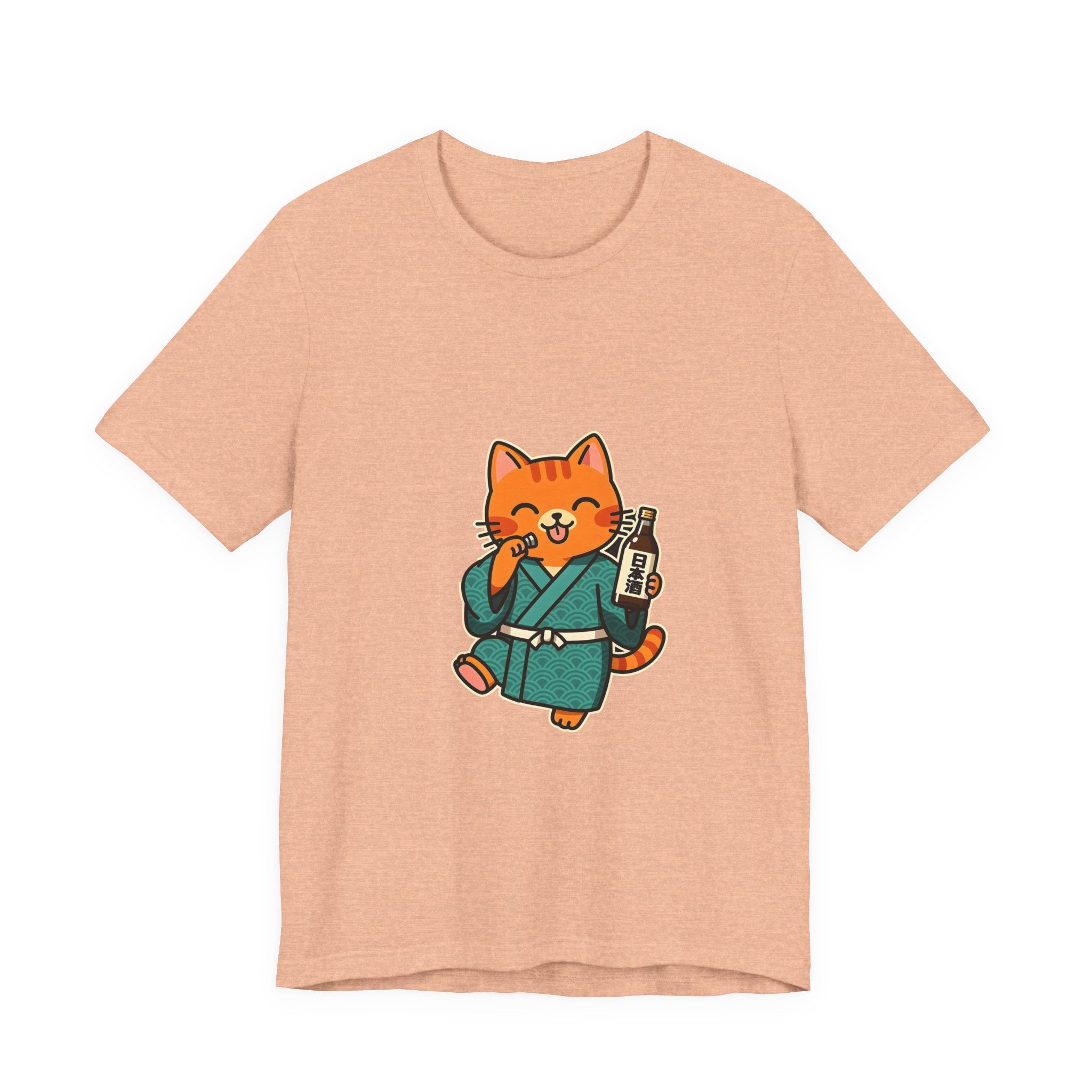 Sake Cat Tee — Cute Orange Cat in Kimono Drinking Sake T-Shirt