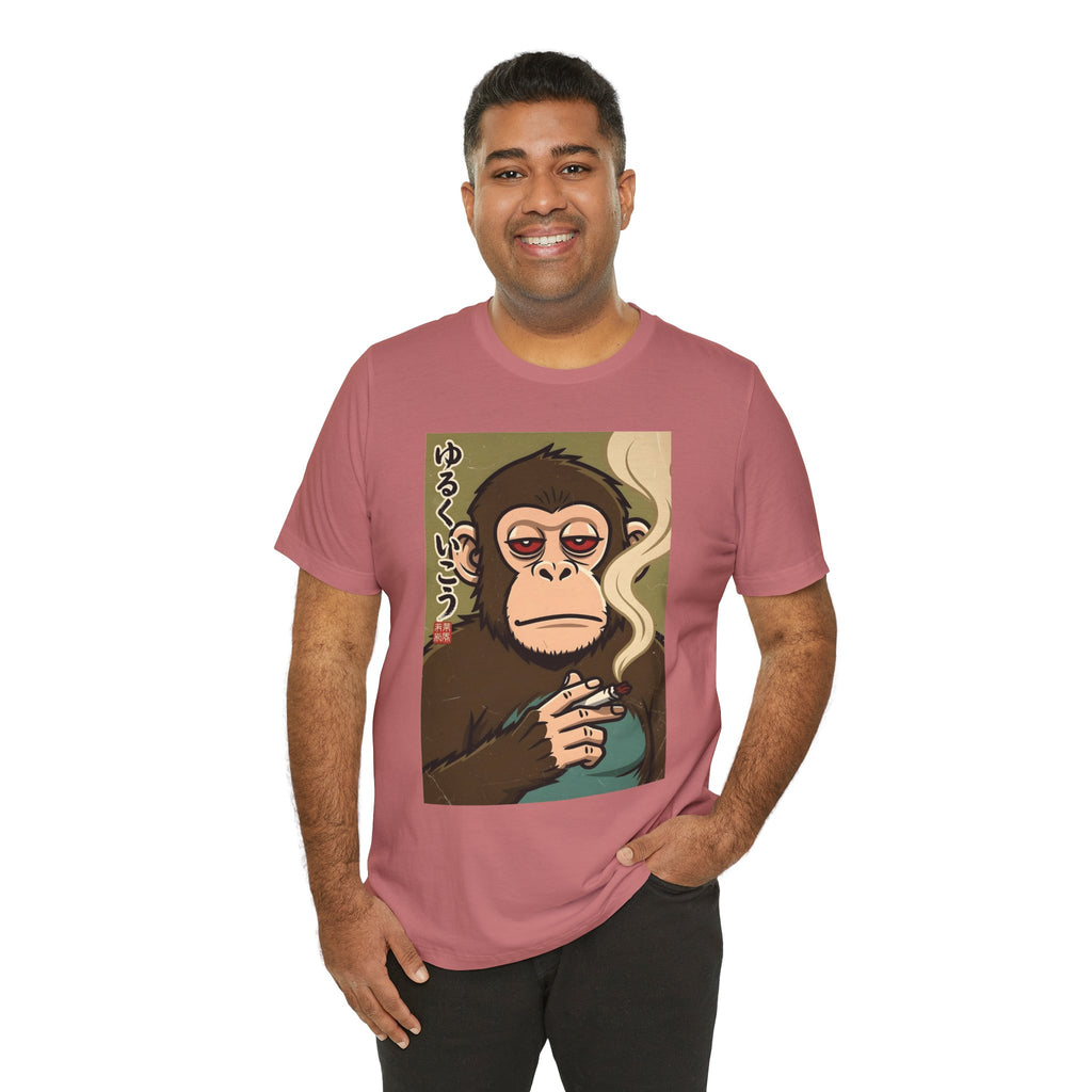 Smoking Monkey Graphic Tee — Japanese Retro Ape Illustration T-Shirt