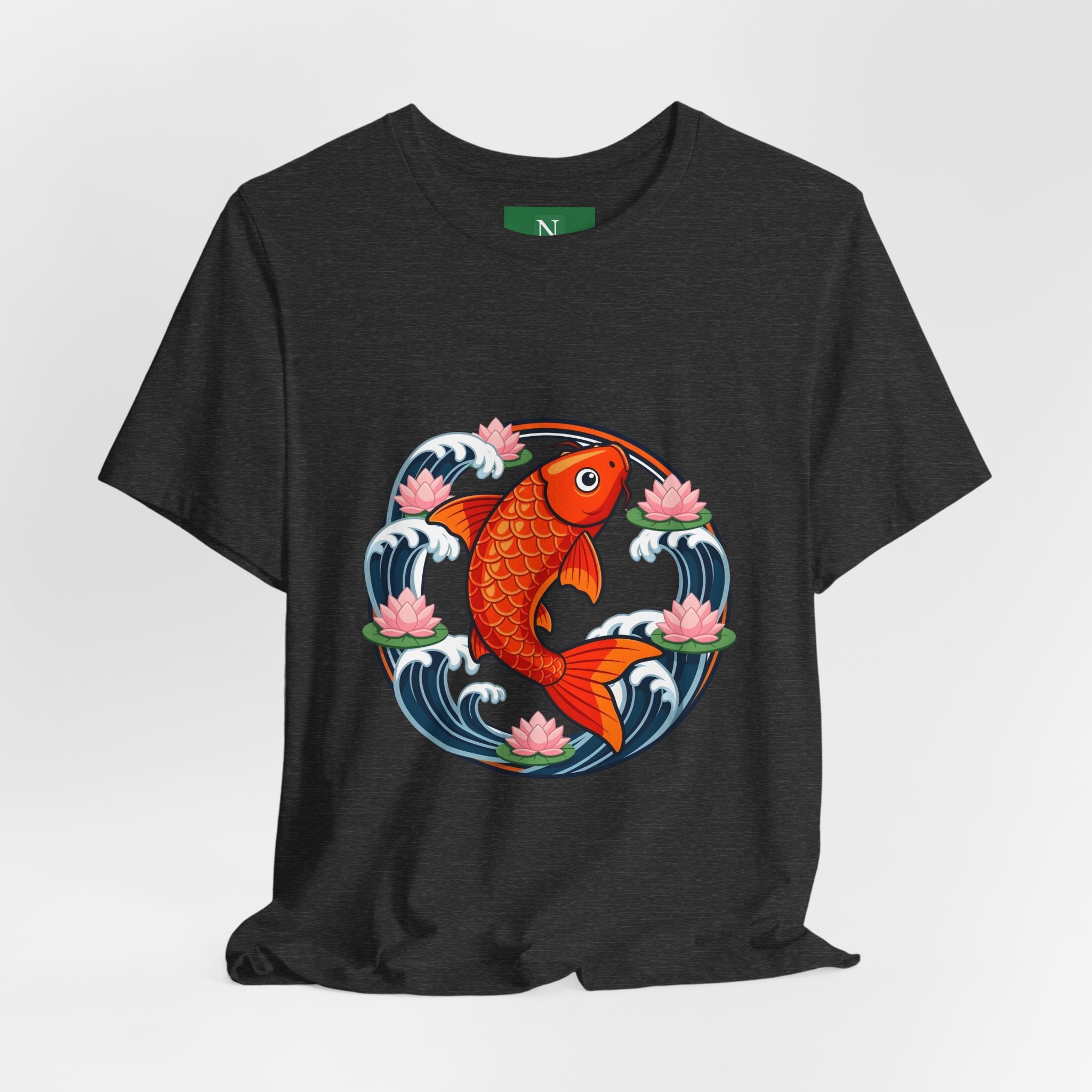 Koi Circle Graphic Tee — Japanese Koi Fish Waves & Lotus T-Shirt