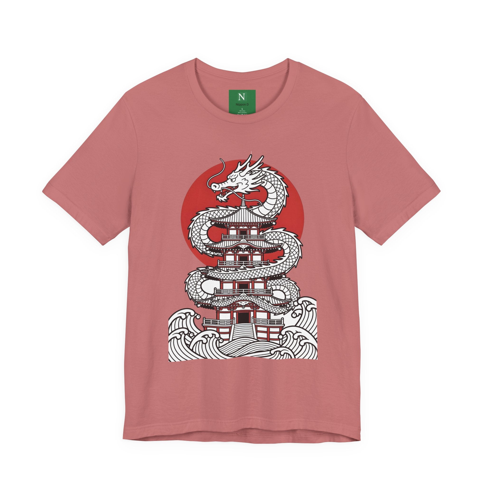 Dragon Pagoda T‑Shirt — Japanese Red Sun Temple Graphic Tee