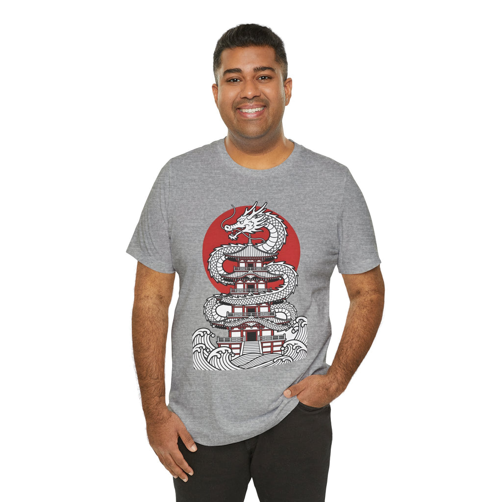 Dragon Pagoda T‑Shirt — Japanese Red Sun Temple Graphic Tee