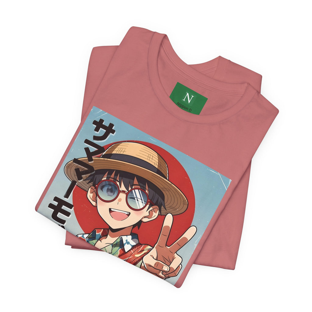 Anime Summer Kid: Tropical Hawaiian Tee with Peace Sign (サマー)