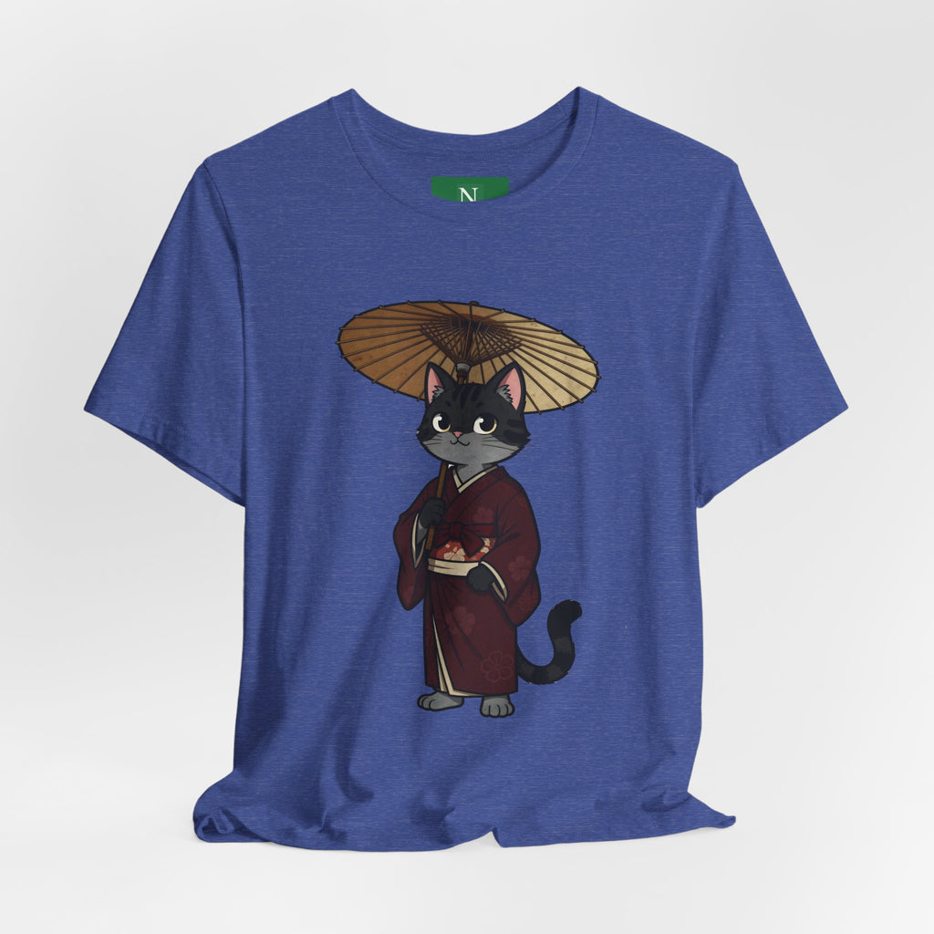 Geisha Cat Tee — Japanese Umbrella Cat Graphic T-Shirt
