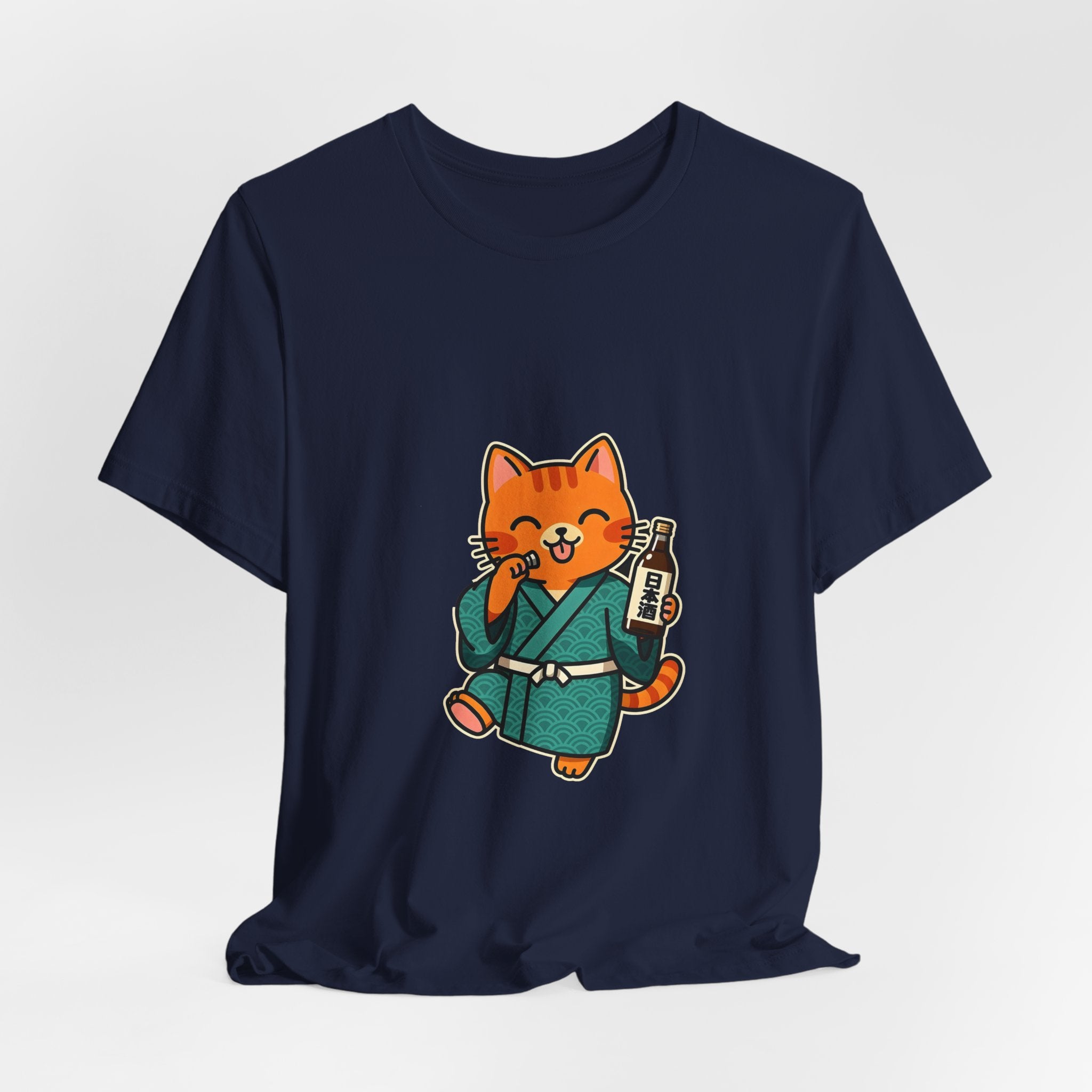 Sake Cat Tee — Cute Orange Cat in Kimono Drinking Sake T-Shirt