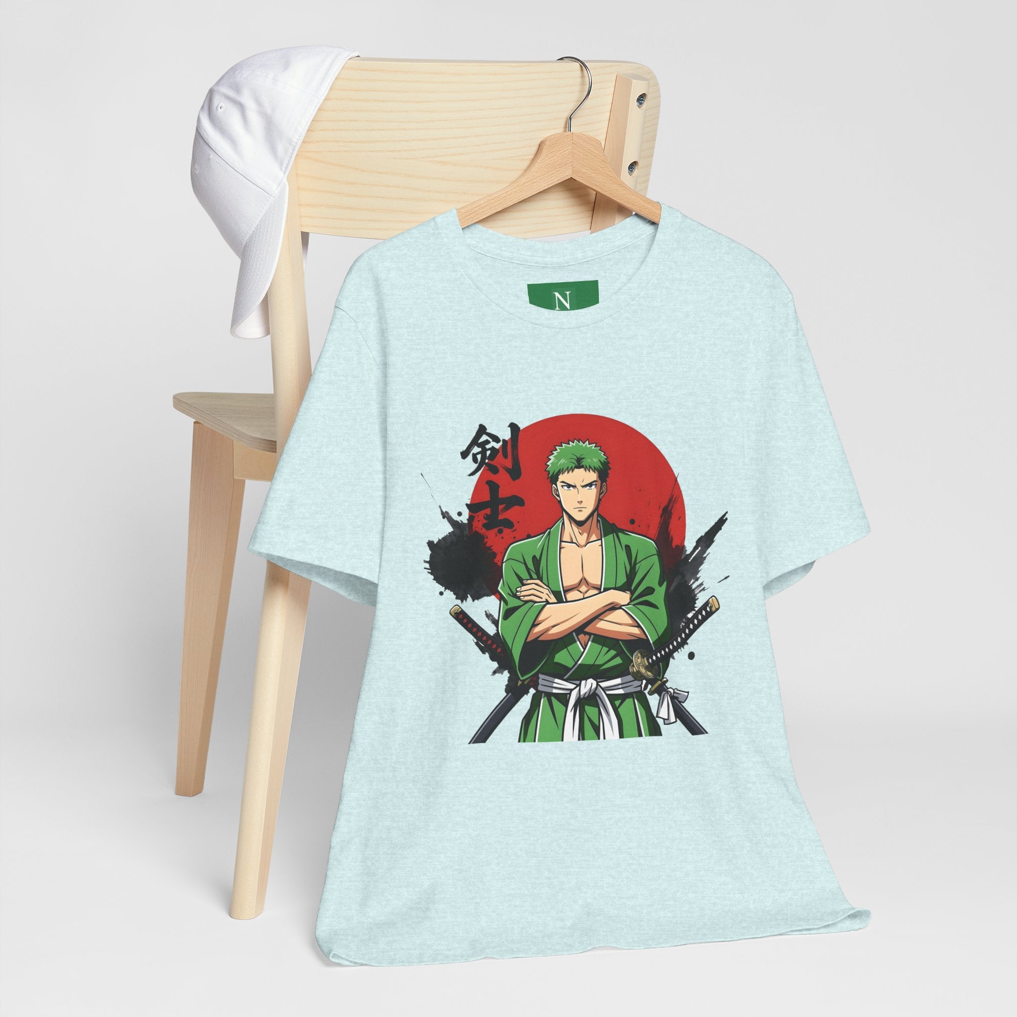 Anime Samurai Tee — Green-Haired Swordsman Graphic T-Shirt