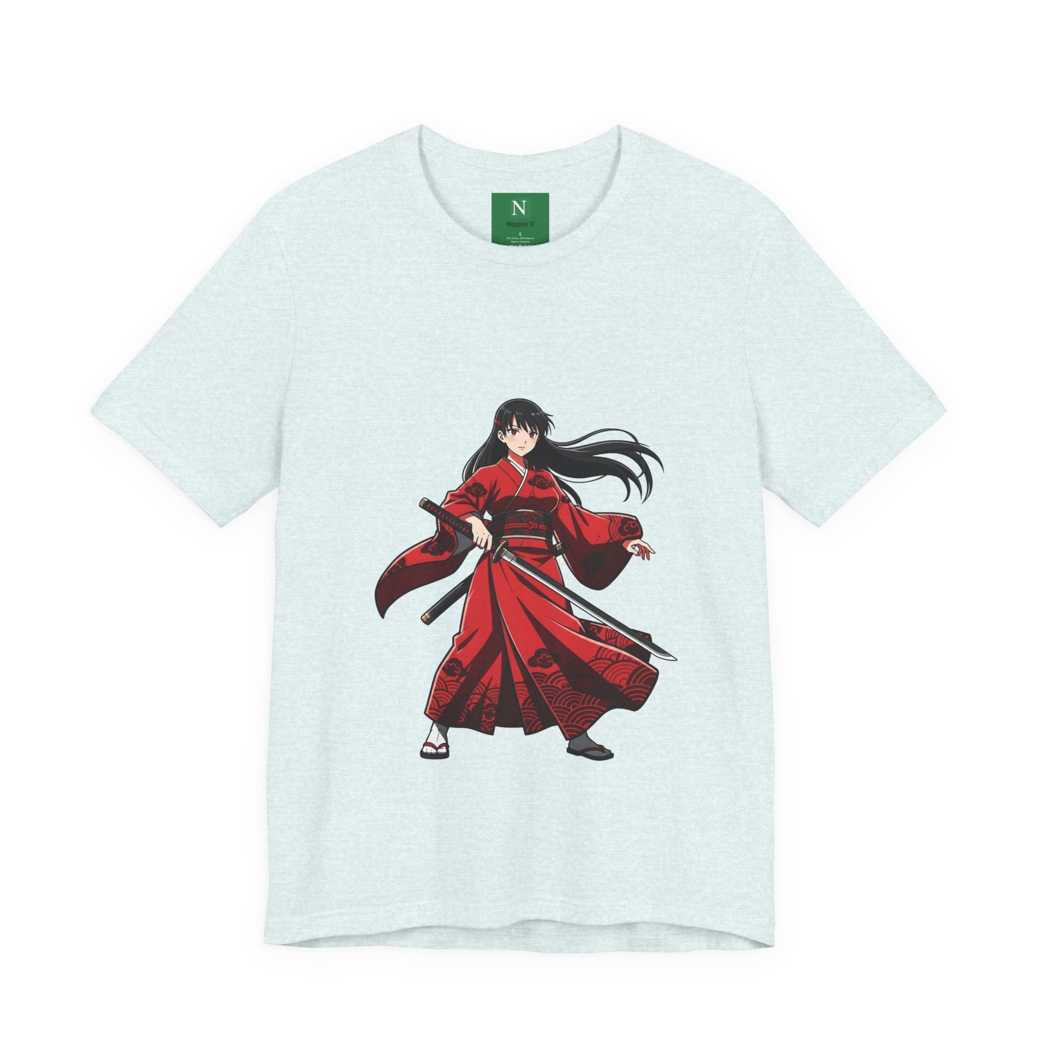 Anime Red Warrior T-Shirt — Female Swordswoman Illustration Tee