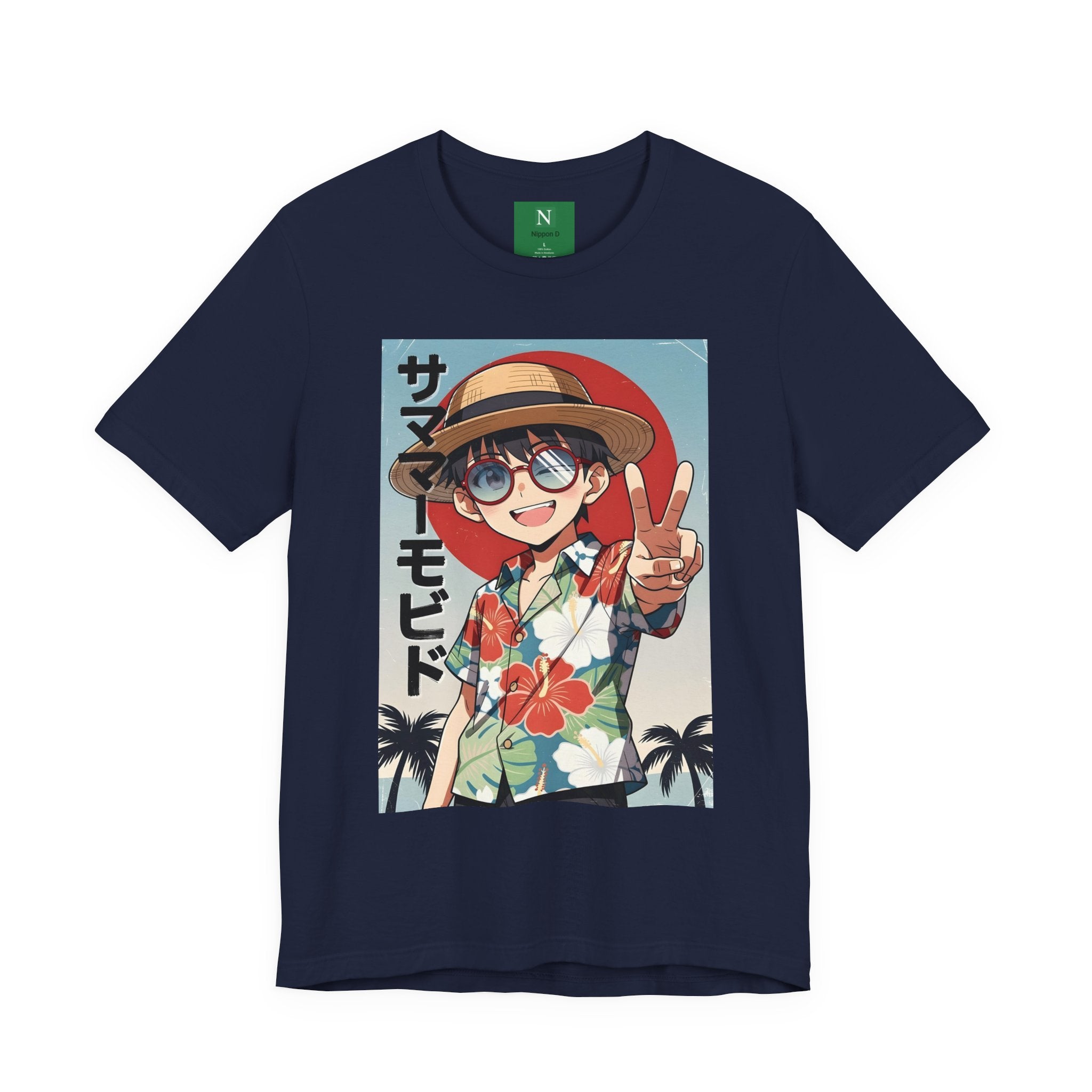 Anime Summer Kid: Tropical Hawaiian Tee with Peace Sign (サマー)