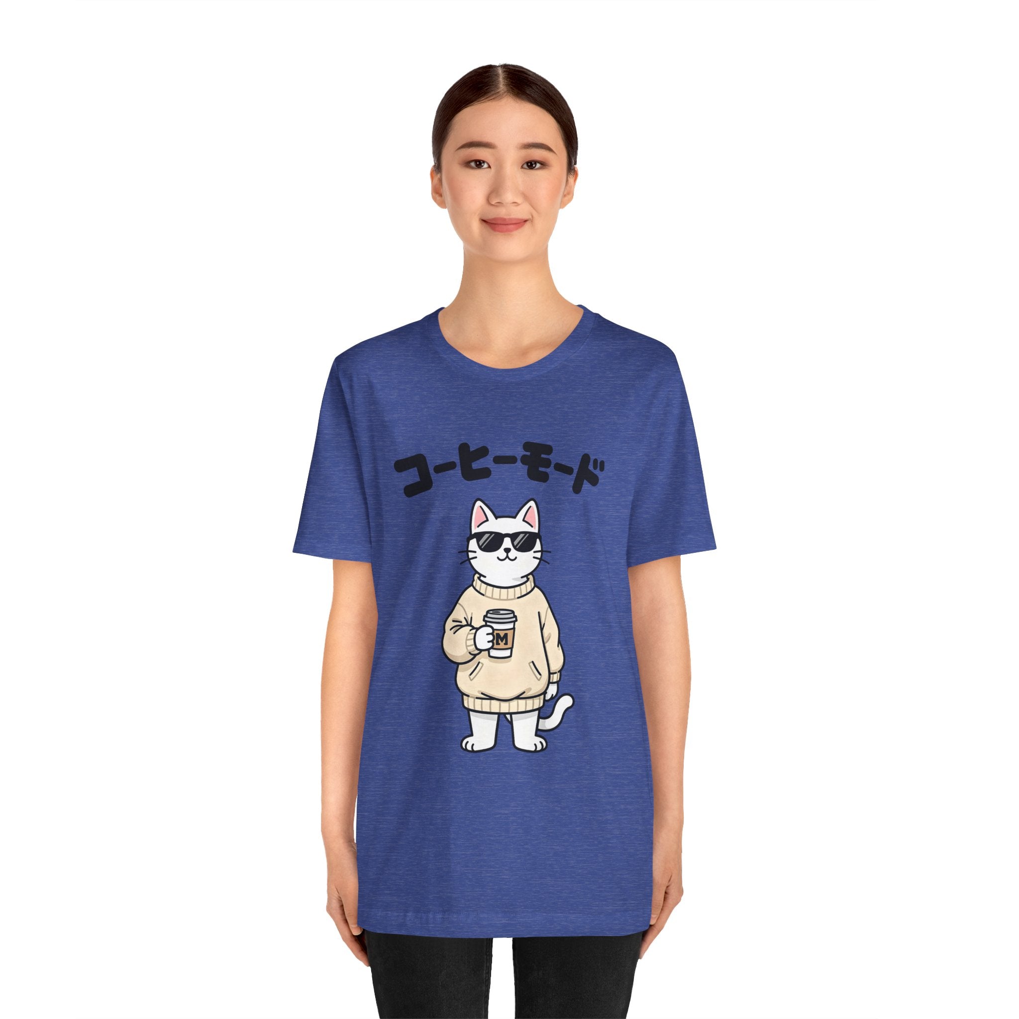 Coffee Mode Cat Tee — Cute Japanese Cat Holding Coffee T-Shirt